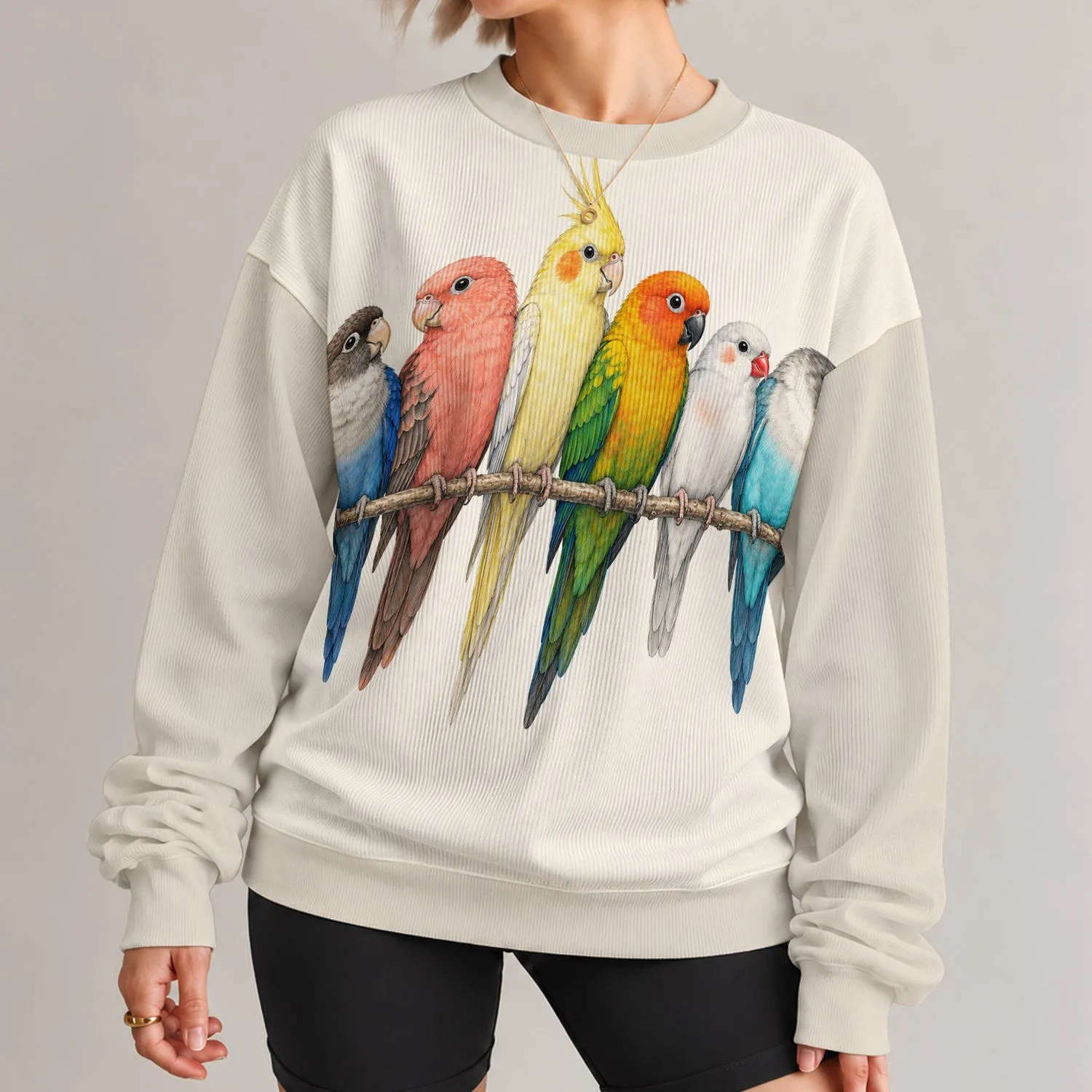 Colorful Perched Parrots for Bird Lovers, Nature Walks and Relaxed Everyday Style Outdoors All-over Print Knitted Sweater - 1