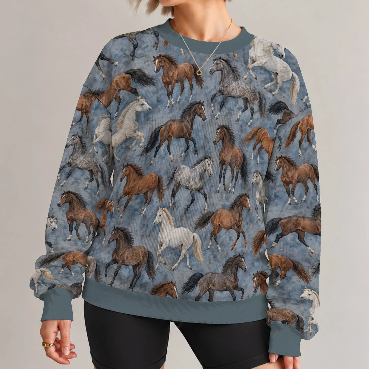 Wild Horse Herd for Equestrian Weekends, Ranch Days, and Everyday Country Style All-over Print Knitted Sweater - 1