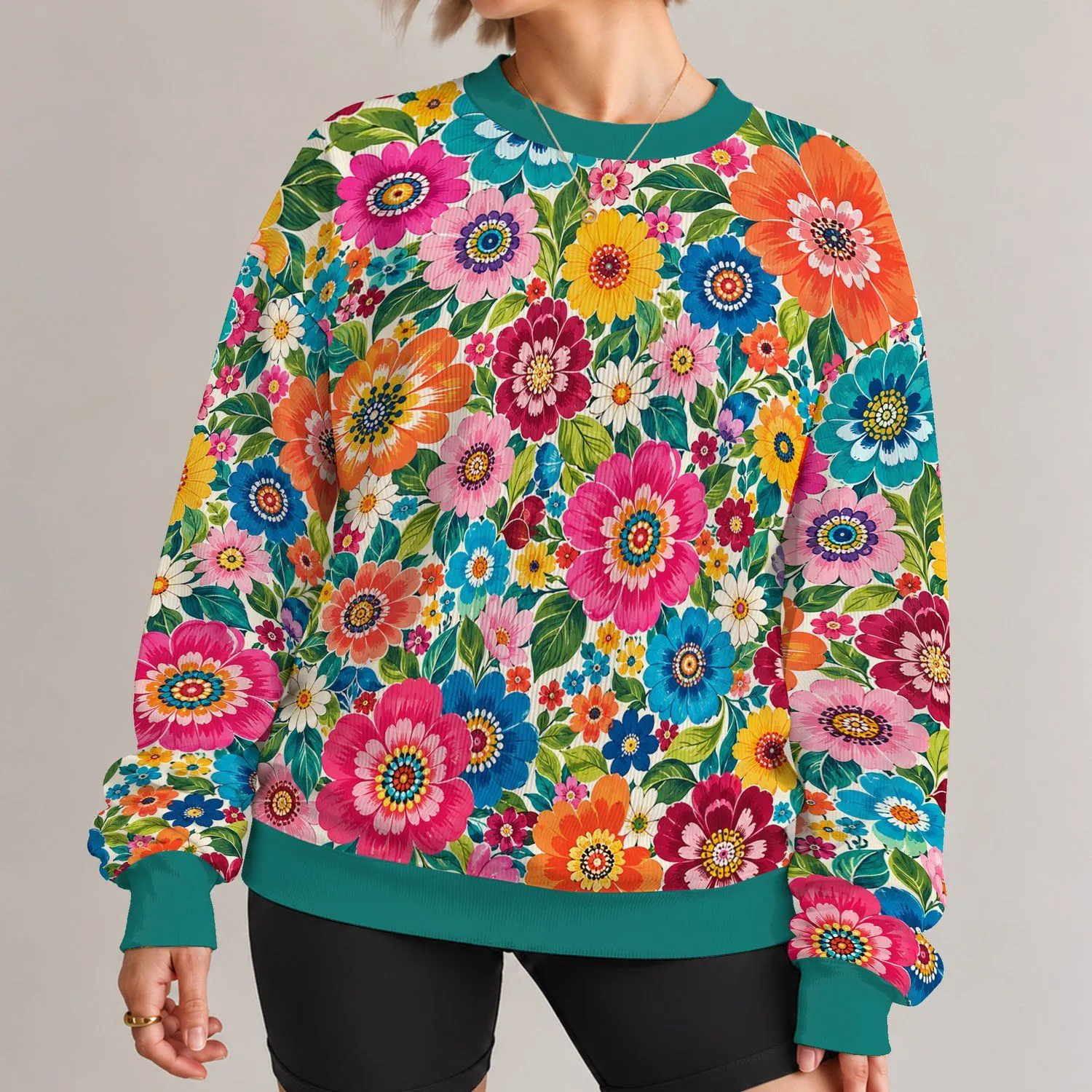 Colorful Crochet-Style Wildflower Blooms for Everyday Bohemian Casual Wardrobe Looks All-over Print Knitted Sweater - 1