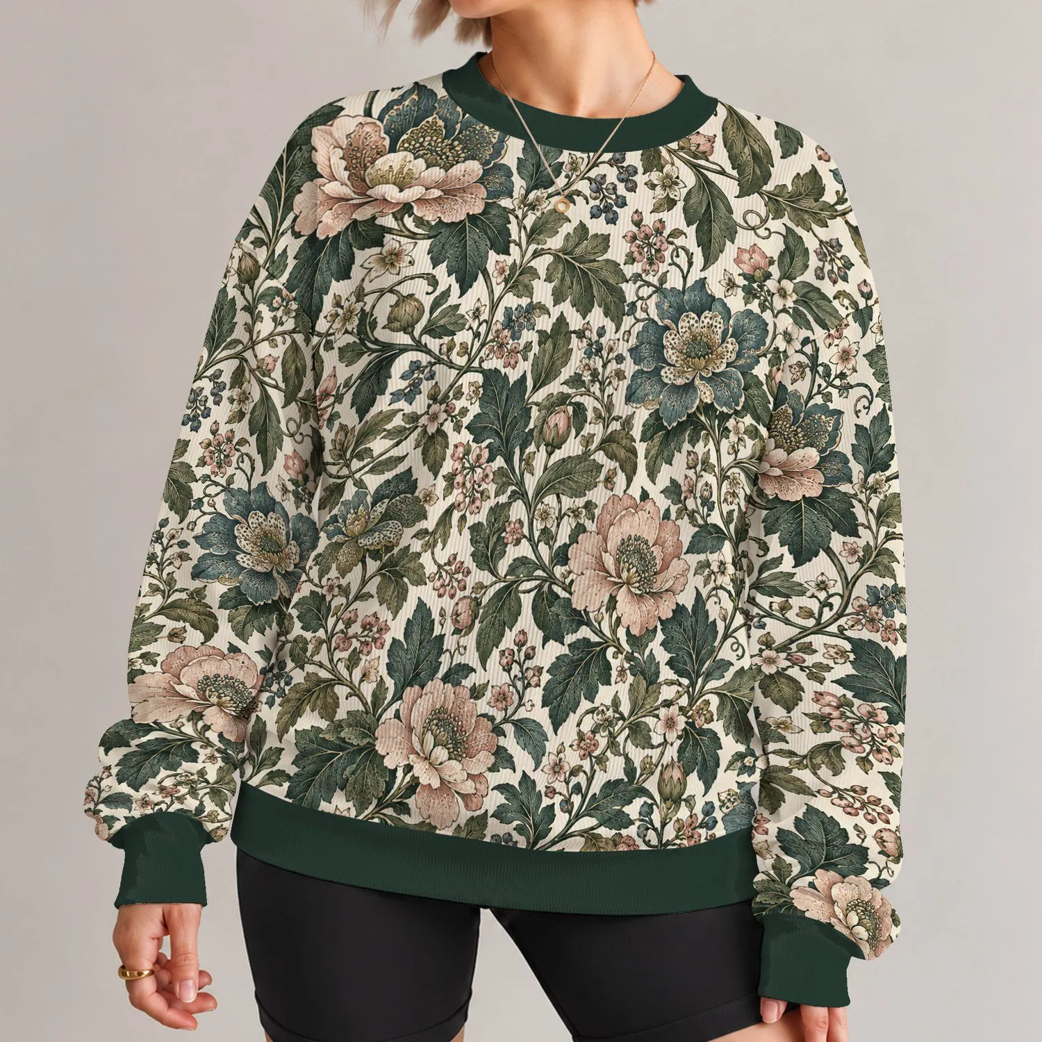 Vintage Ivory Botanical Florals for Autumn Outings and Cozy Everyday Style All-over Print Knitted Sweater - 1