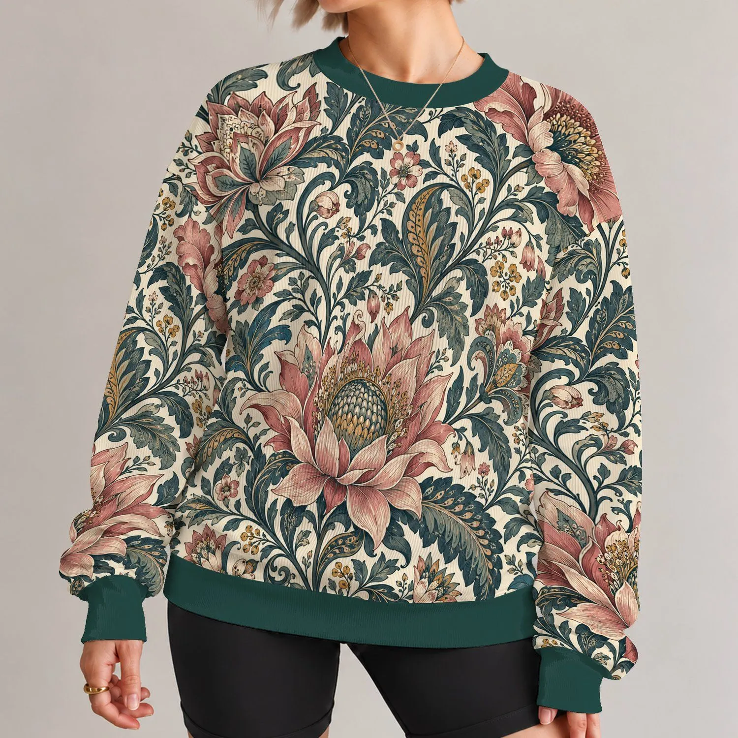 Vintage Botanical Florals for Artful Everyday Style and Relaxed Weekend Outings for Her All-over Print Knitted Sweater - 1
