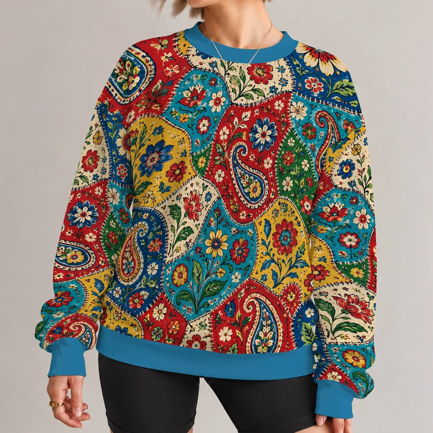 Bohemian Floral Paisley Patchwork for Creative Everyday Style and Weekend Outings All-over Print Knitted Sweater - 1