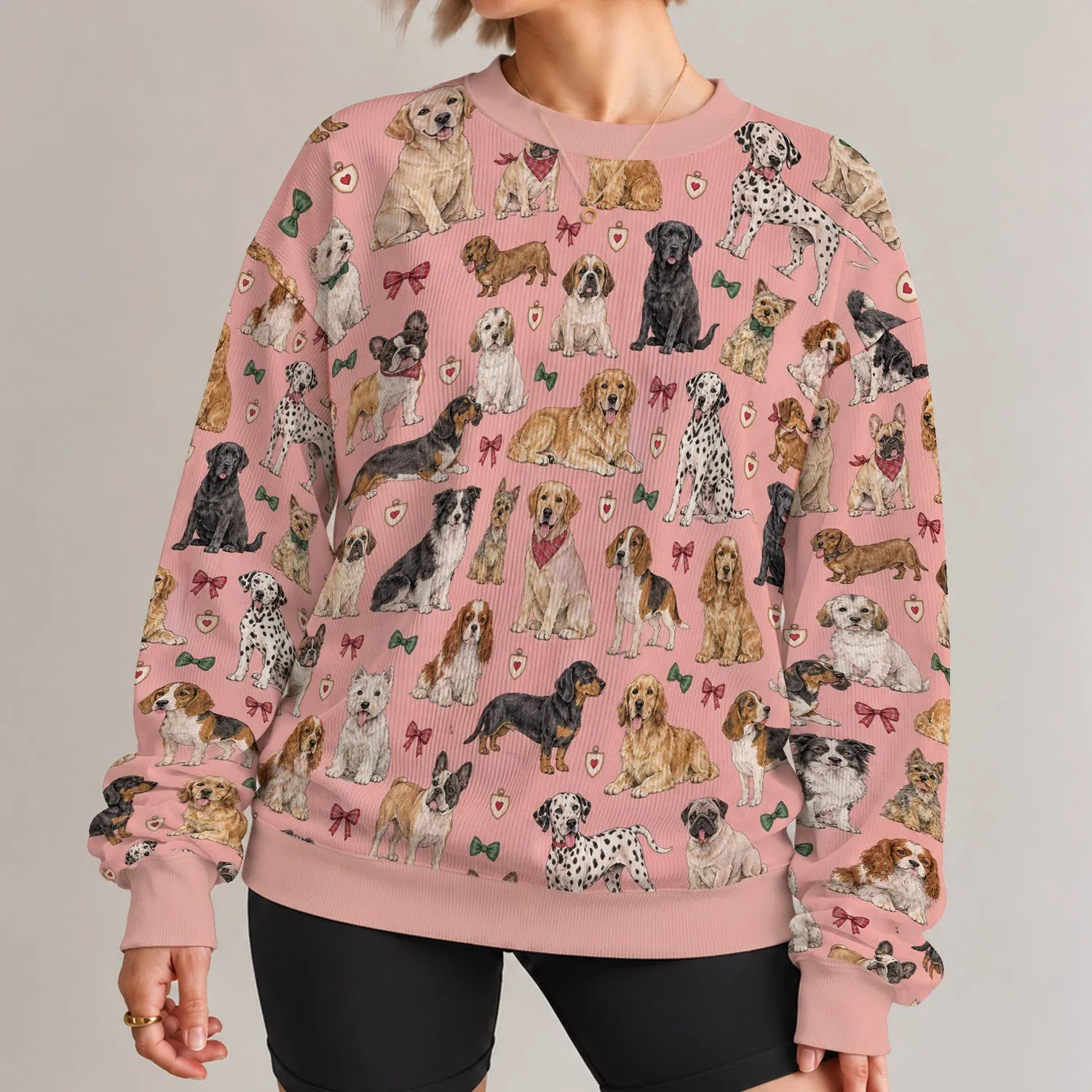 Watercolor Dog Family and Pet Bows for Cozy Everyday Animal Lover Style All-over Print Knitted Sweater - 1