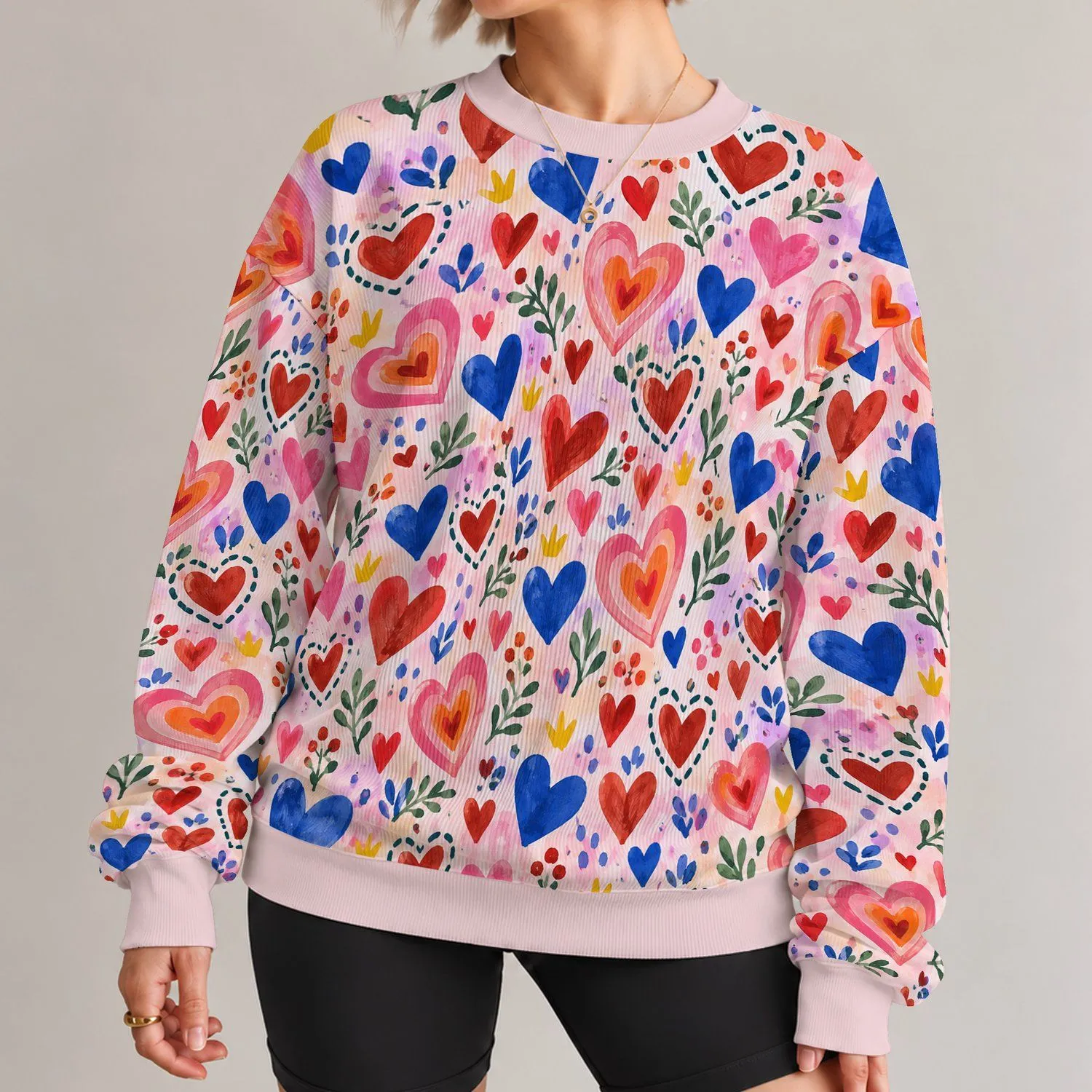 Watercolor Heart Motifs for Playful Everyday Outfits and Valentine Celebrations All-over Print Knitted Sweater - 1