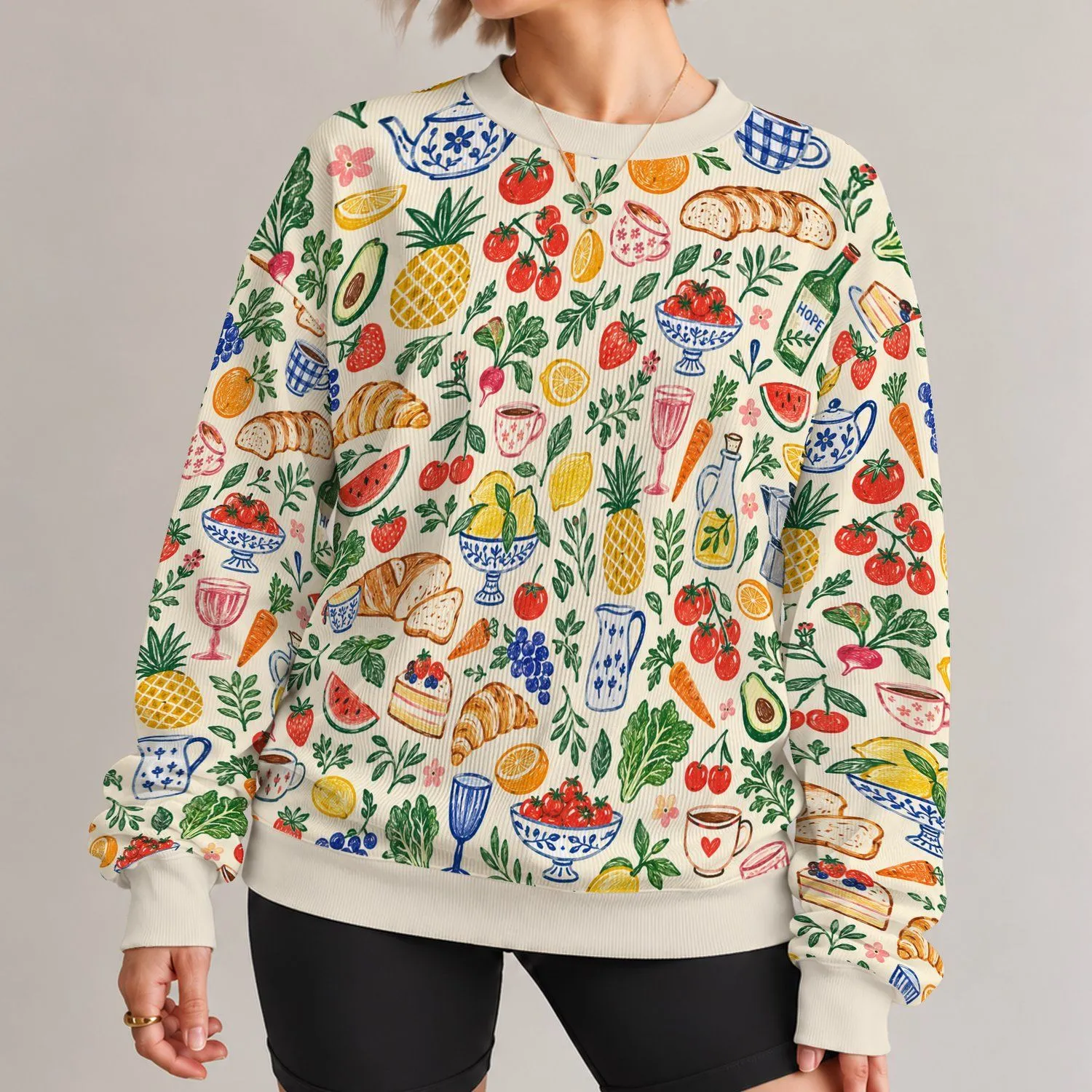 Whimsical Cafe Food Doodles for Creative Everyday Outfits and Relaxed Weekend Wear All-over Print Knitted Sweater - 1