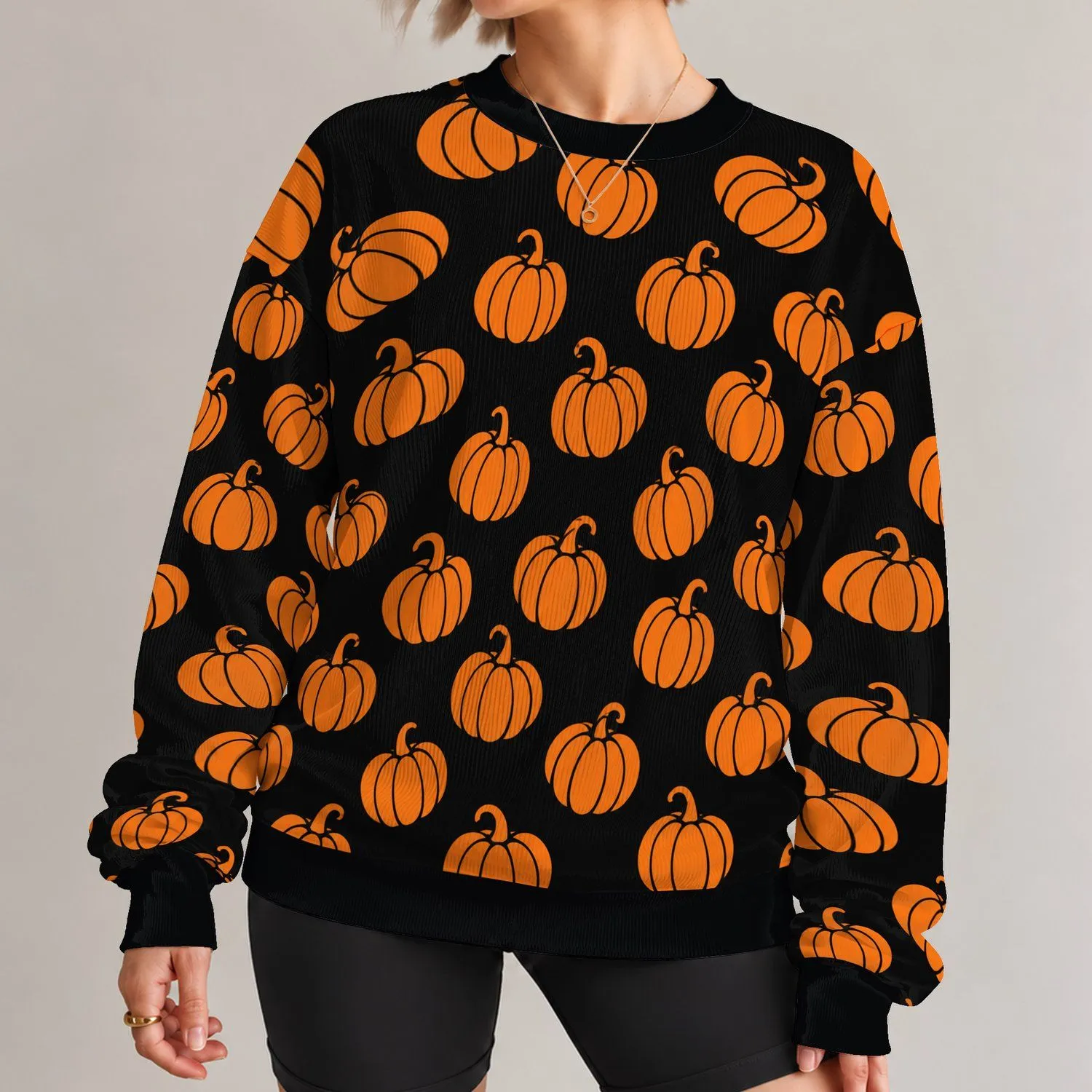 Orange Pumpkin Motifs for Cozy Autumn Celebrations and Halloween Gatherings for Women All-over Print Knitted Sweater - 1