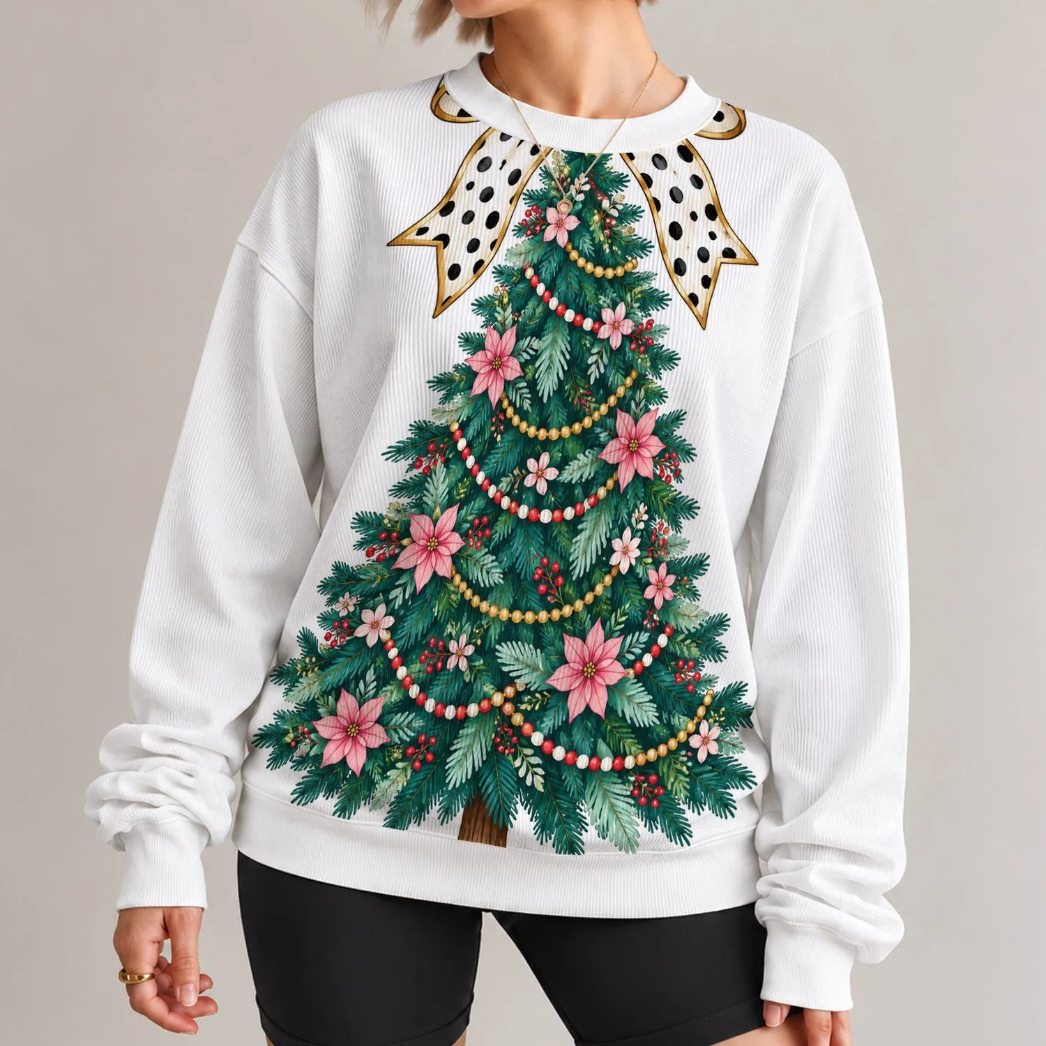 Festive Christmas Tree with Spotted Bow for Holiday Gatherings and Seasonal Cheer All-over Print Knitted Sweater - 1