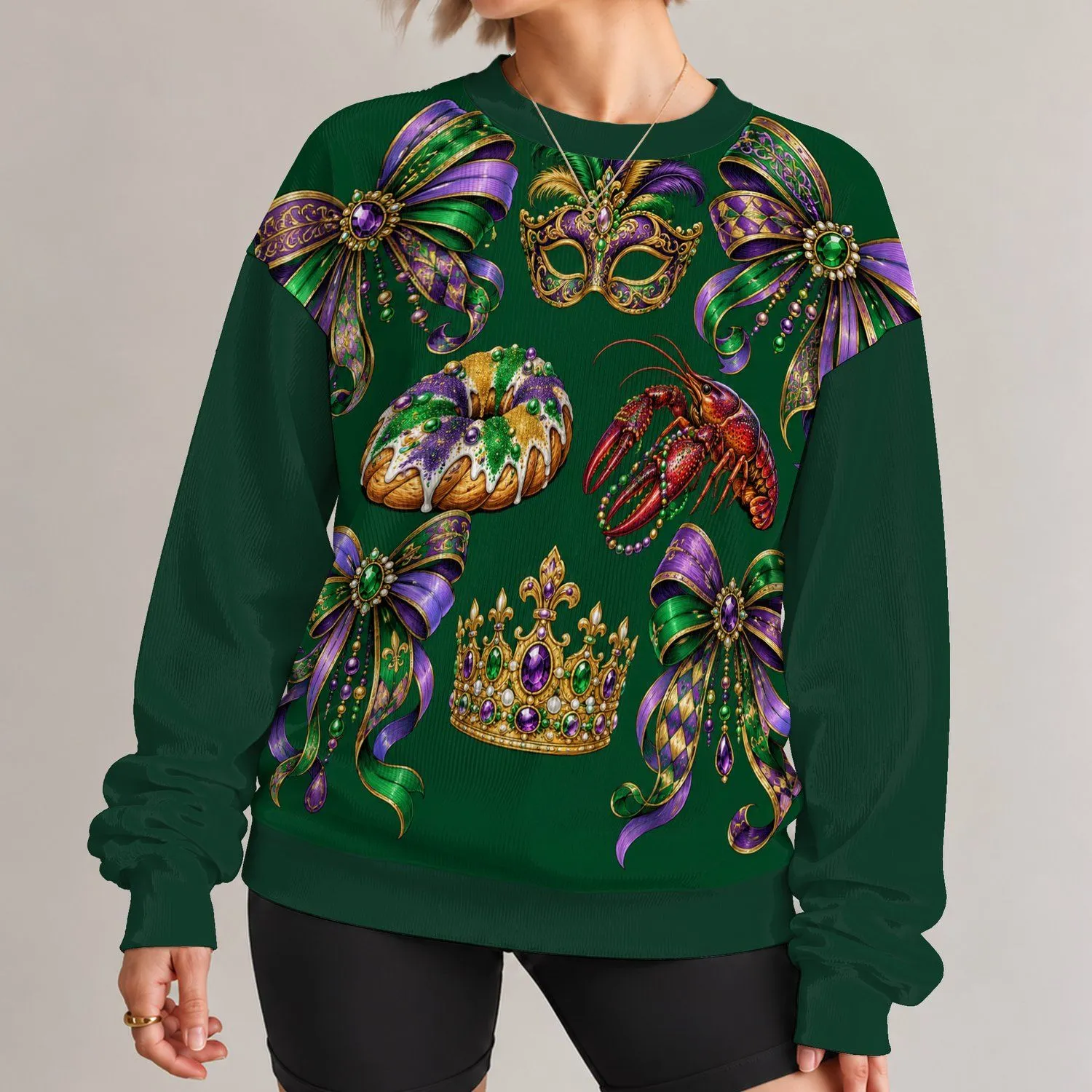 Mardi Gras Bows, Masks And Crown For Festive Carnival Celebrations In Louisiana All-over Print Knitted Sweater - 1