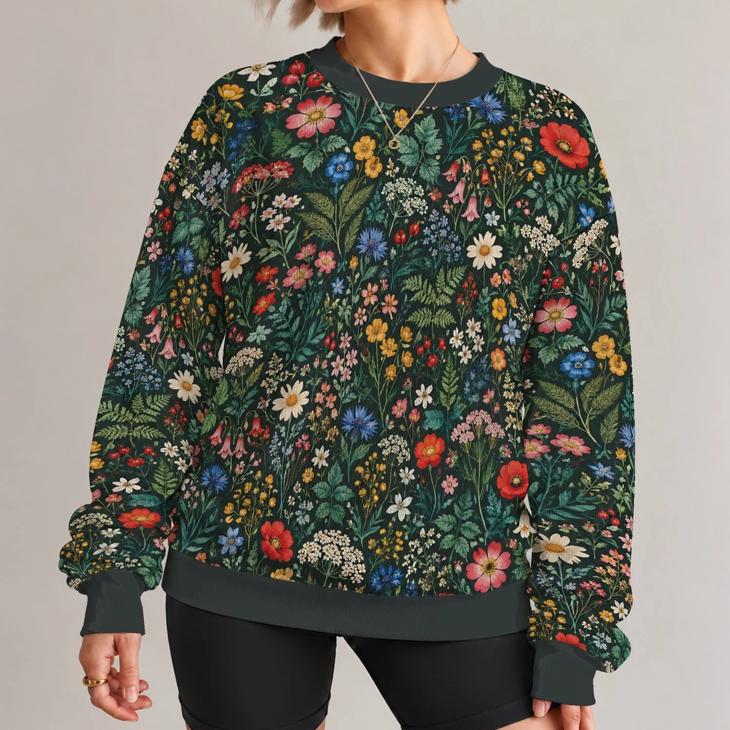 Vintage Botanical Wildflowers For Autumn Garden Walks And Everyday Creative Style Wear All-over Print Knitted Sweater - 1