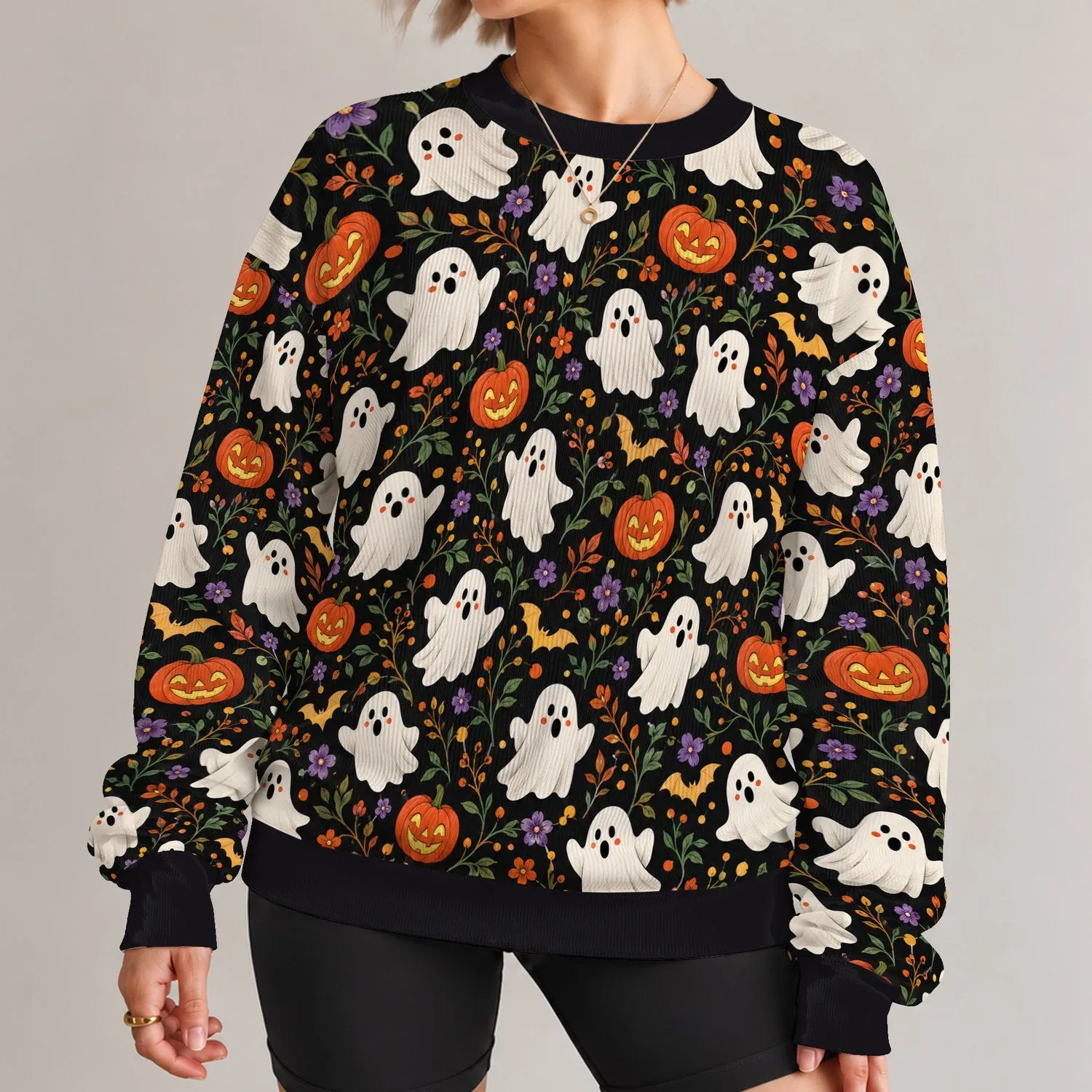 Ghosts, Jack-O'-Lanterns And Bats For Cozy Halloween Nights All-over Print Knitted Sweater - 1