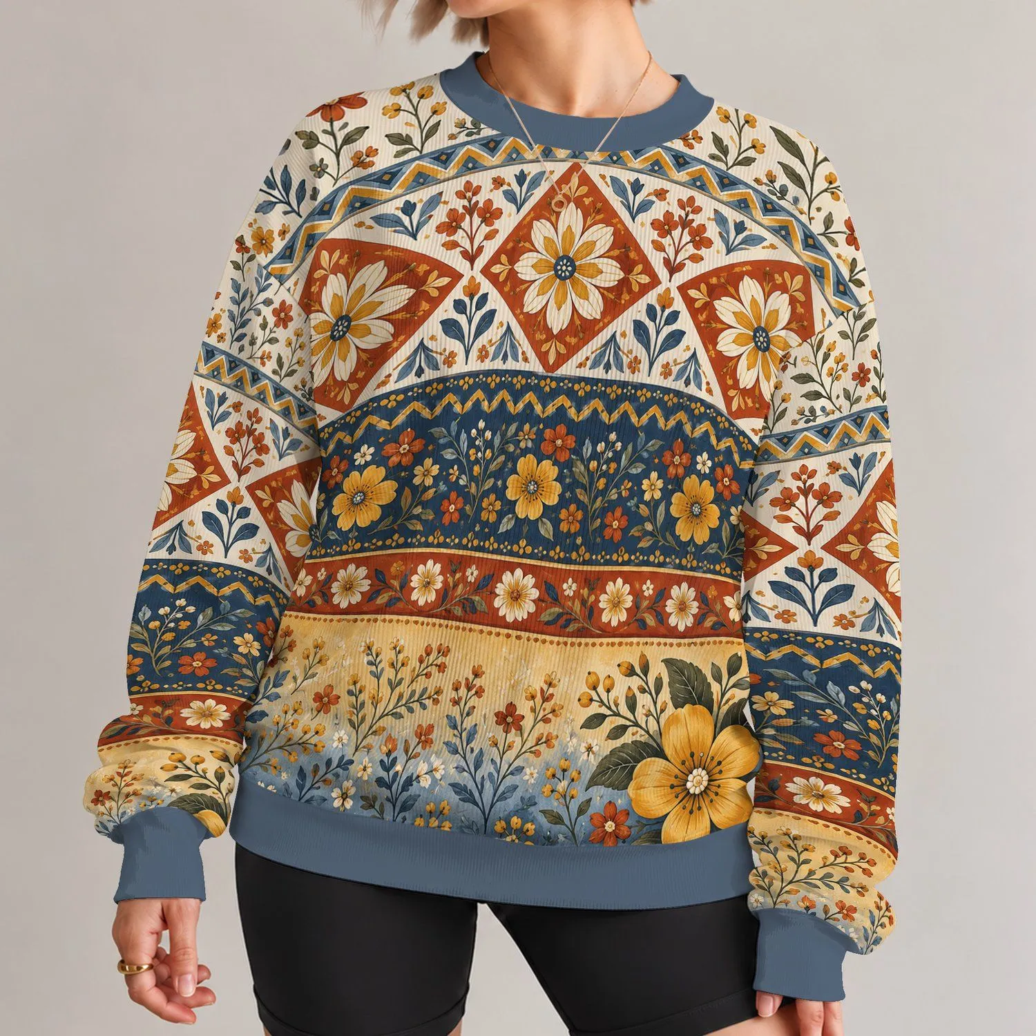 Rustic Floral and Nordic Blooms for Cozy Autumn Outings and Relaxed Everyday Wear All-over Print Knitted Sweater - 1