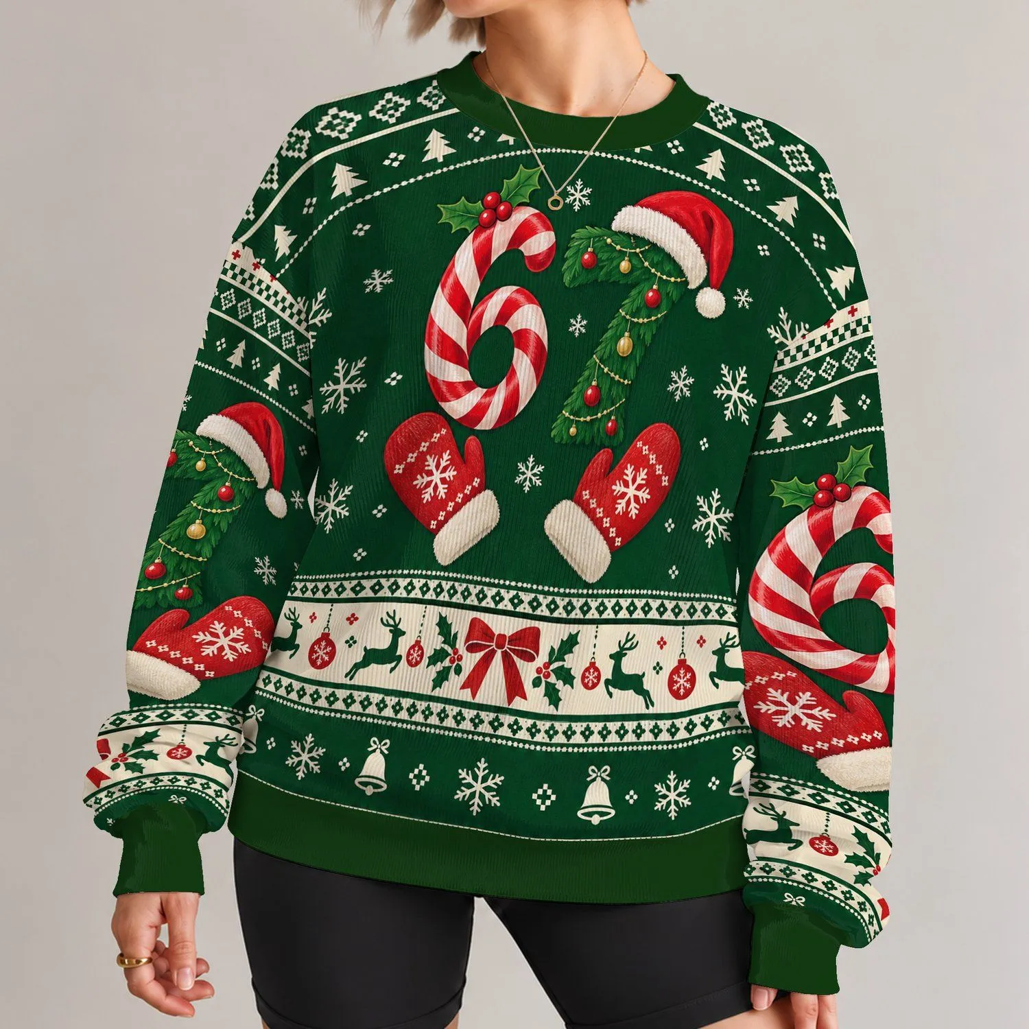 Candy Cane 67 And Holiday Reindeer Motifs For Festive Christmas Parties All-over Print Knitted Sweater - 1
