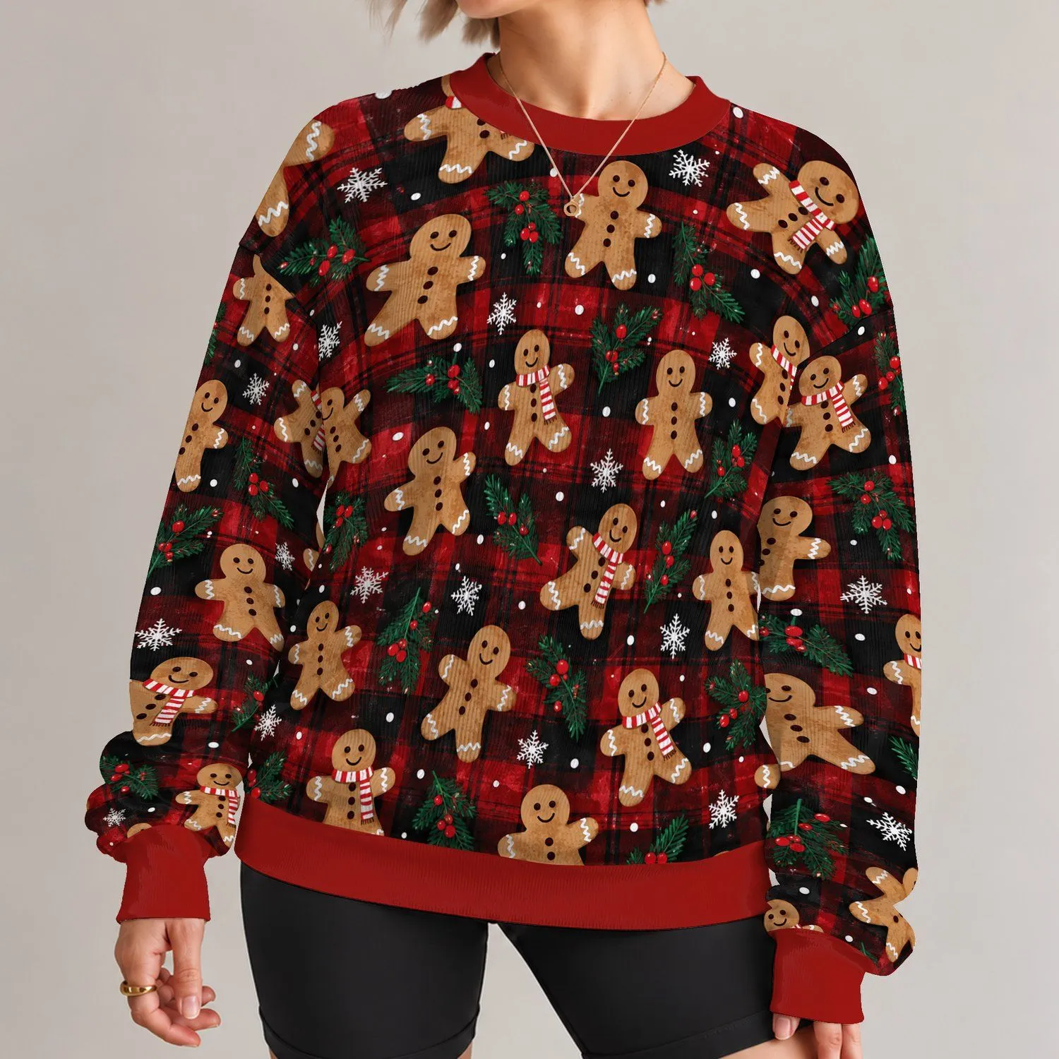 Gingerbread Men And Holly For Christmas Cheer At Festive Holiday Gatherings All Season All-over Print Knitted Sweater - 1