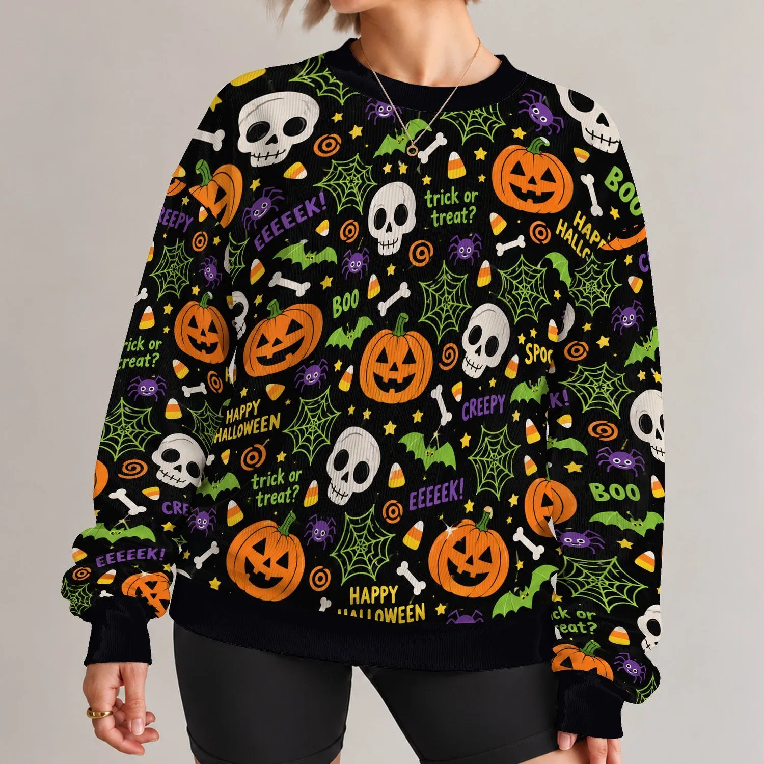 Pumpkin, Skull And Spiderweb Halloween Party Fun For Men And Autumn Costume Events All-over Print Knitted Sweater - 1