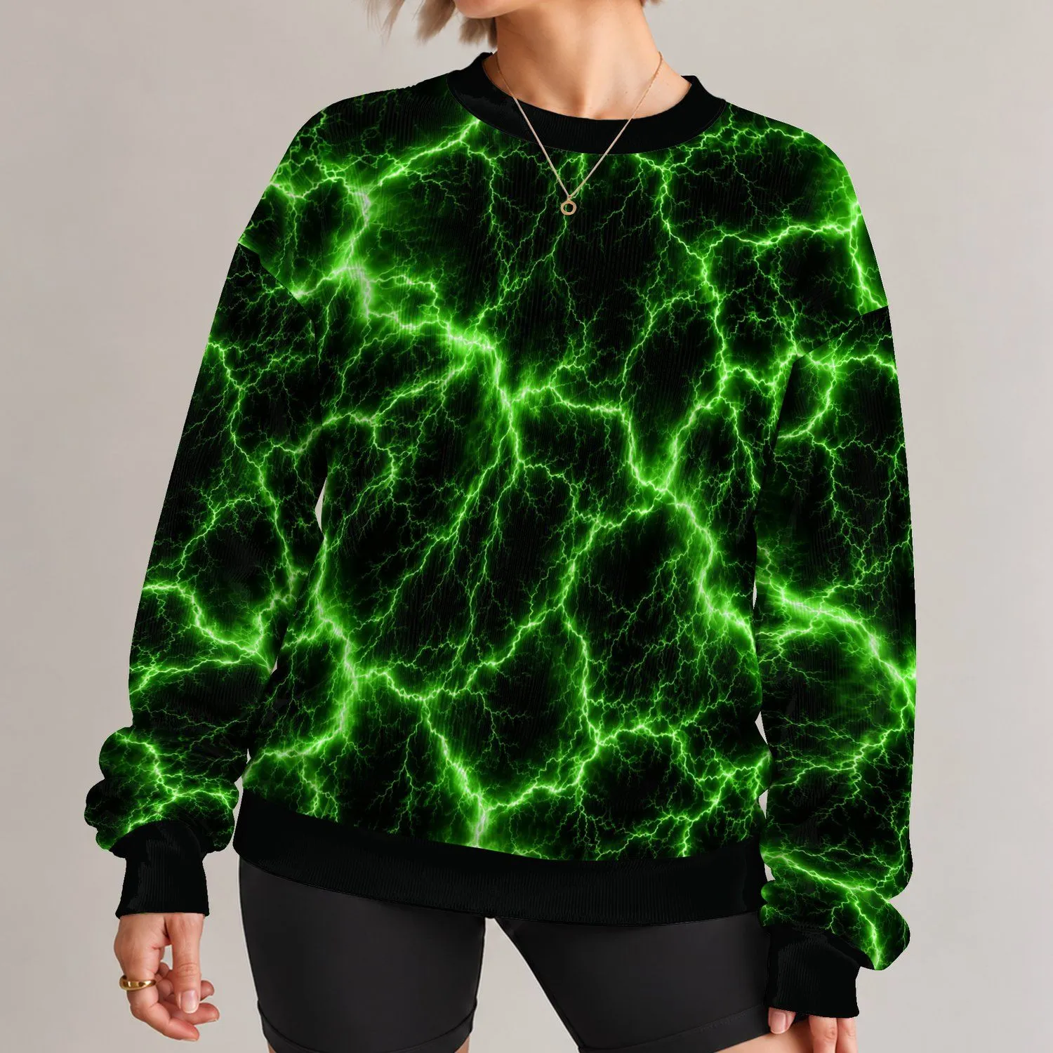 Neon Green Lightning Bolts for Gym Training, Hiking and Everyday Outdoor Wear All-over Print Knitted Sweater - 1