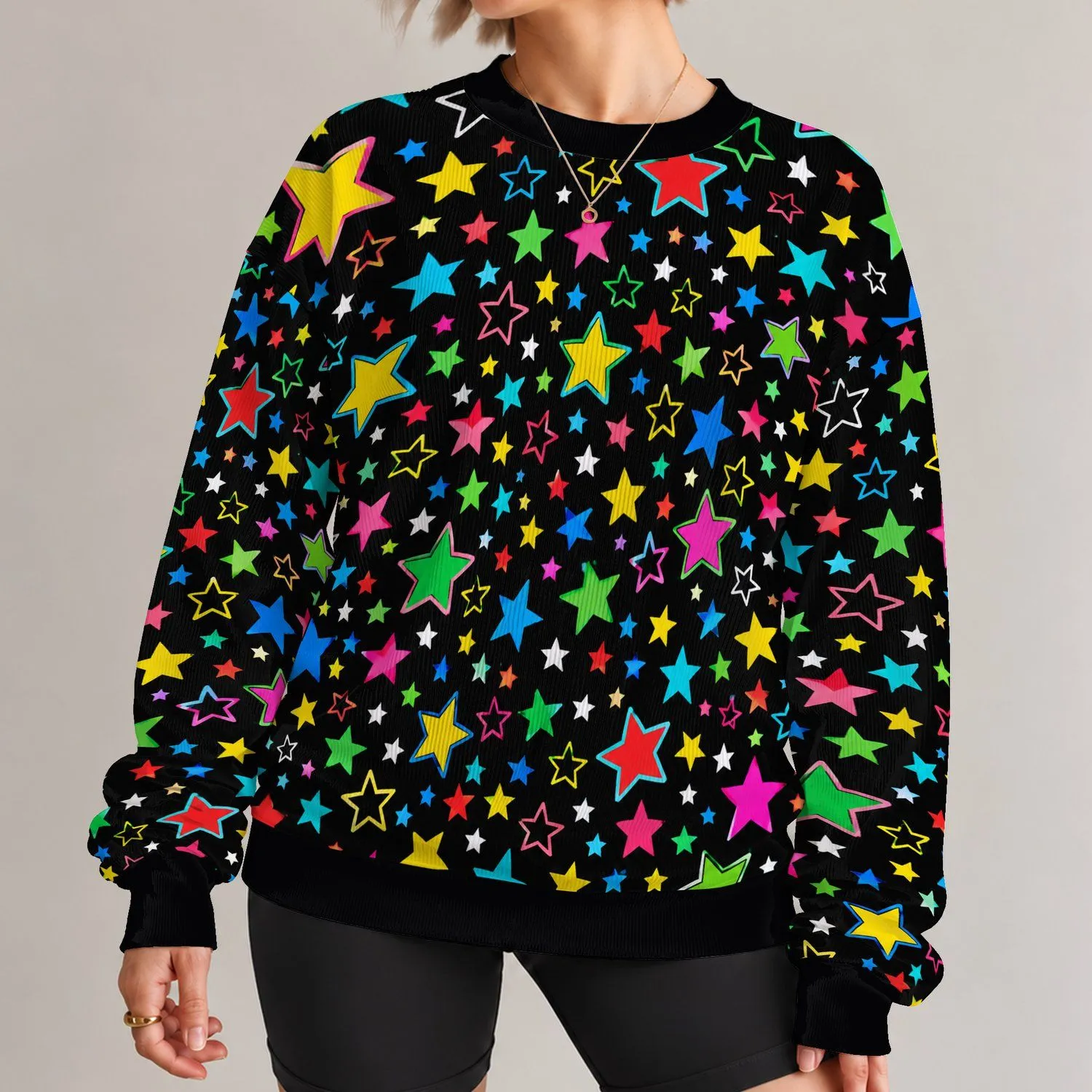 Colorful Neon Stars for Parties, Festivals, and Bright Everyday Outfits All-over Print Knitted Sweater - 1