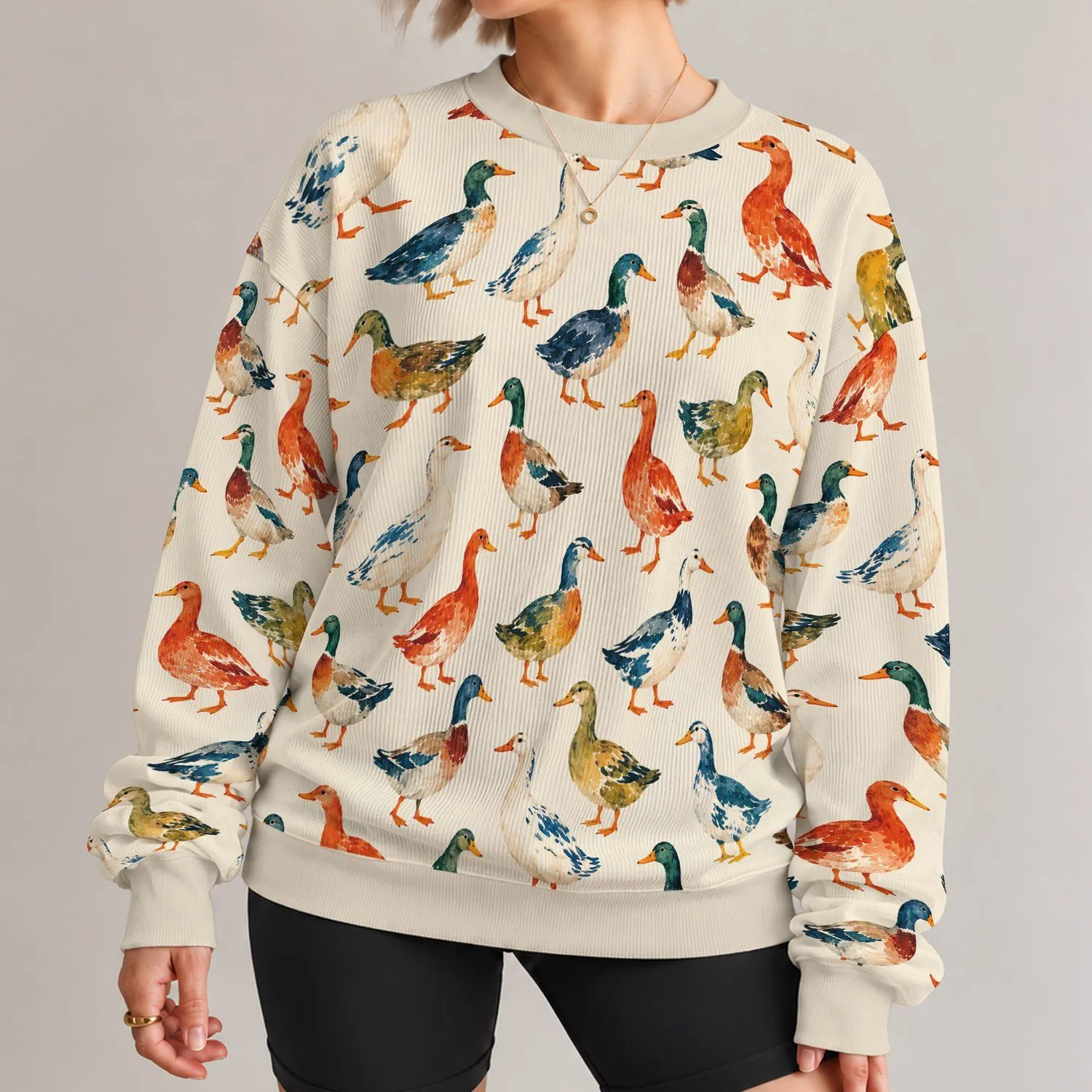 Whimsical Watercolor Ducks for Casual Country Outings and Everyday Style All-over Print Knitted Sweater - 1