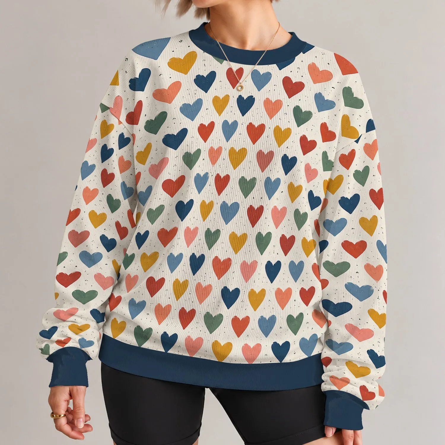Colorful Heart Motifs for Sweet Everyday Romance and Valentine's Celebrations All-over Print Knitted Sweater - 1