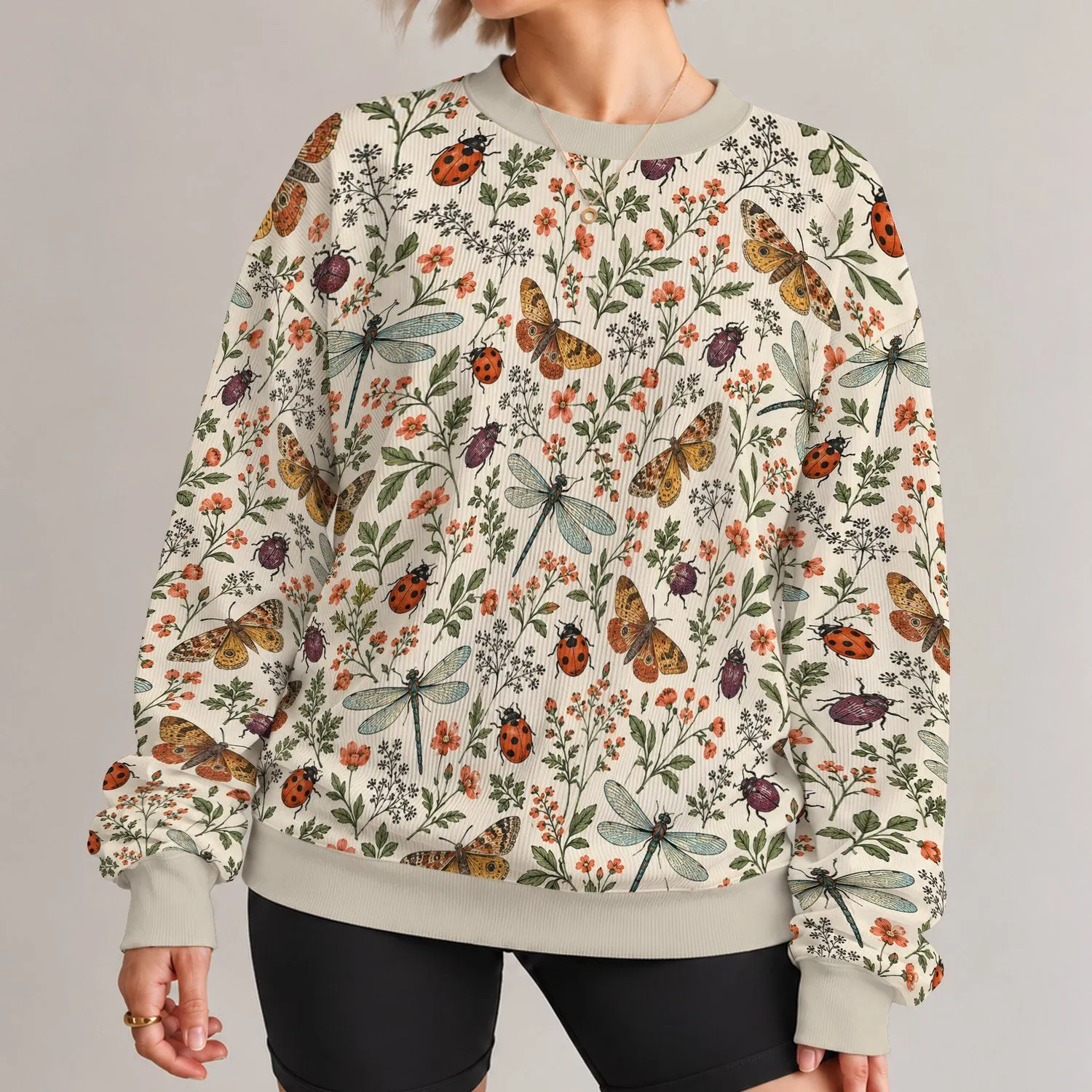 Ladybugs, Dragonflies And Wildflowers For Whimsical Everyday Outfits All-over Print Knitted Sweater - 1