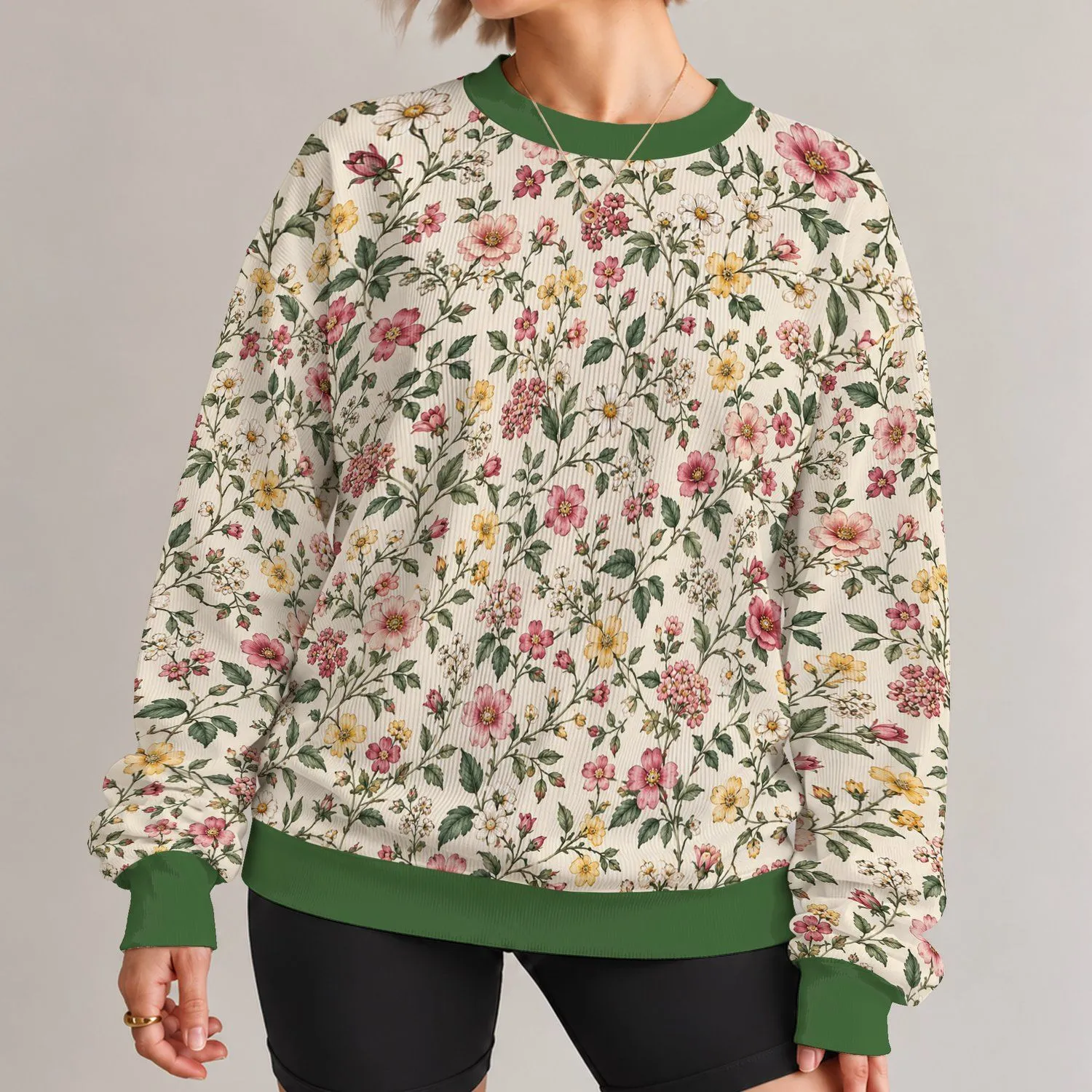 Vintage Meadow Blooms for Garden Strolls, Spring Picnics and Cottagecore Style All-over Print Knitted Sweater - 1