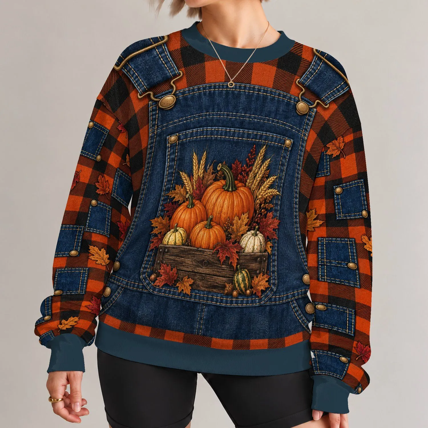 Autumn Pumpkin Patch Harvest Scene For Thanksgiving Gatherings And Fall Festival Wear All-over Print Knitted Sweater - 1