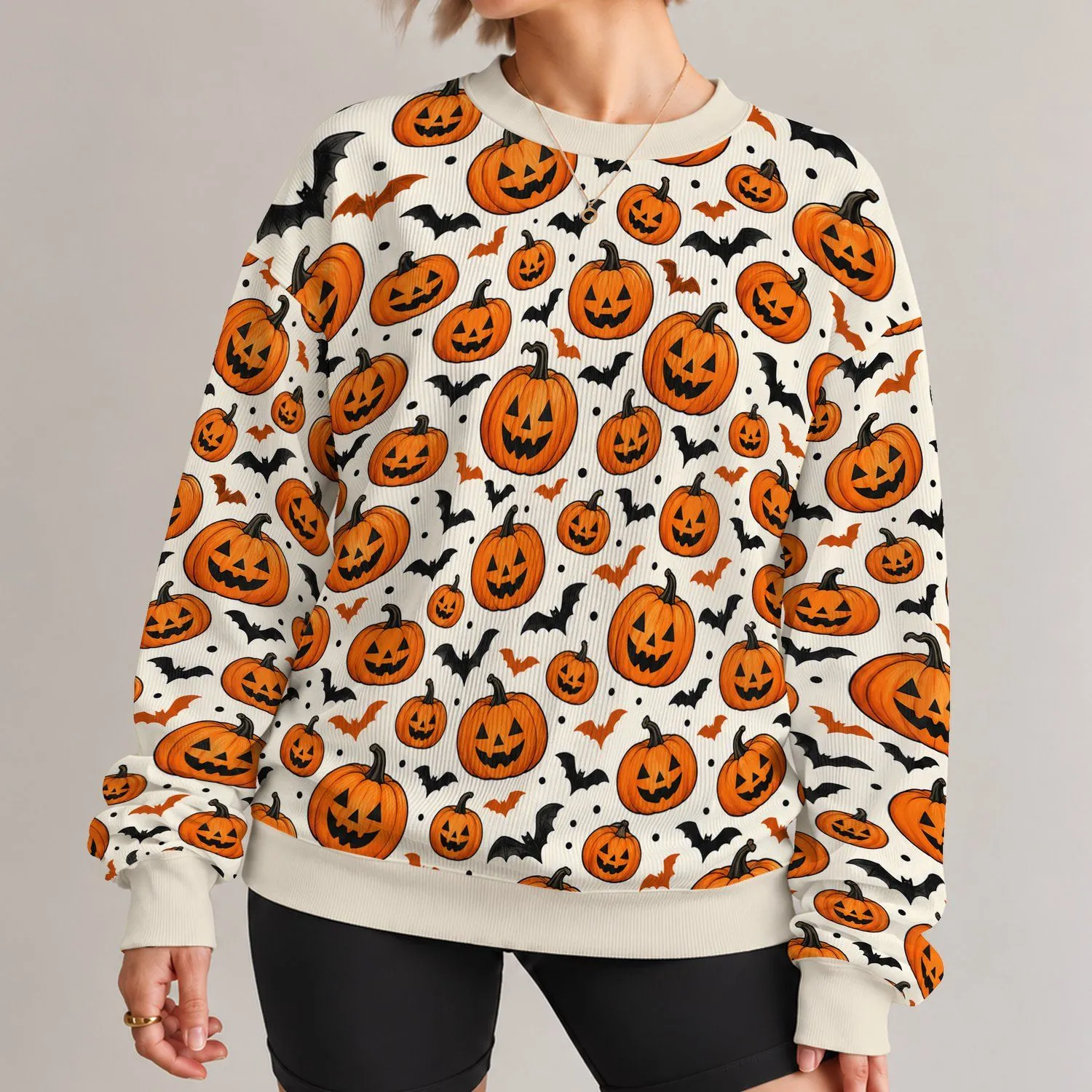 Jack-O’-Lanterns And Bats For Halloween Gatherings And Cozy Autumn Evenings All-over Print Knitted Sweater - 1