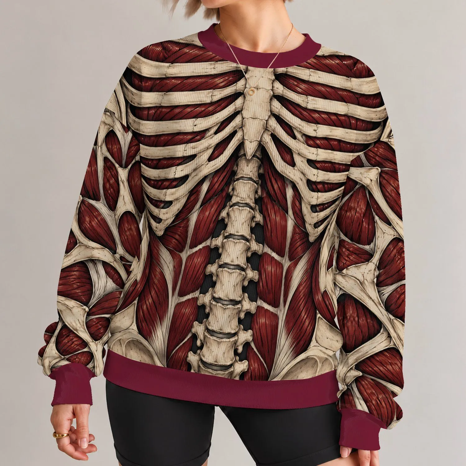 Anatomical Rib Cage Skeleton Look for Halloween Nights and Alternative Streetwear Style All-over Print Knitted Sweater - 1