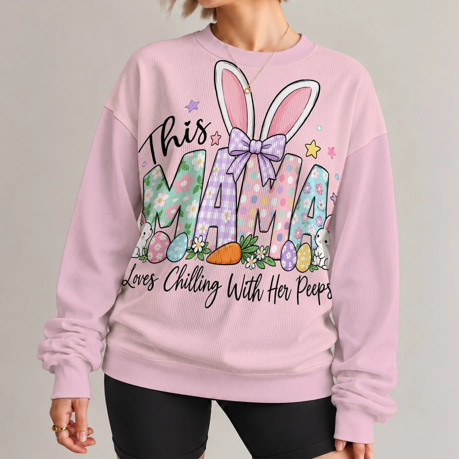 Easter Mama Bunny Lettering for Spring Celebrations and Cozy Family Moments Together All-over Print Knitted Sweater - 1
