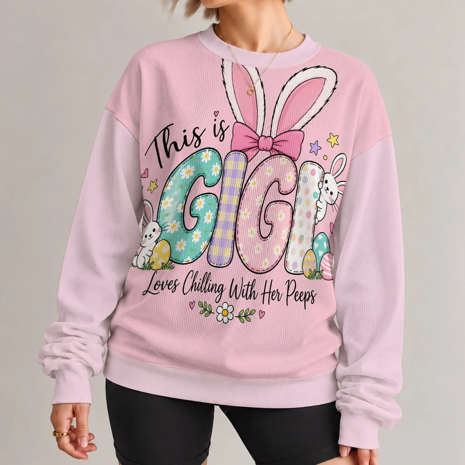 Pastel Easter Bunny Lettering for Spring Celebrations and Cozy Family Gatherings All-over Print Knitted Sweater - 1