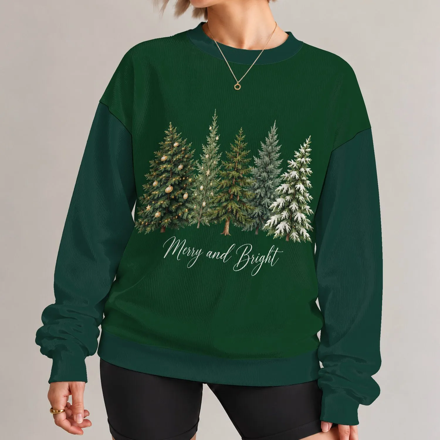 Evergreen Christmas Trees with Merry and Bright Holiday Cheer for Winter Celebrations All-over Print Knitted Sweater - 1