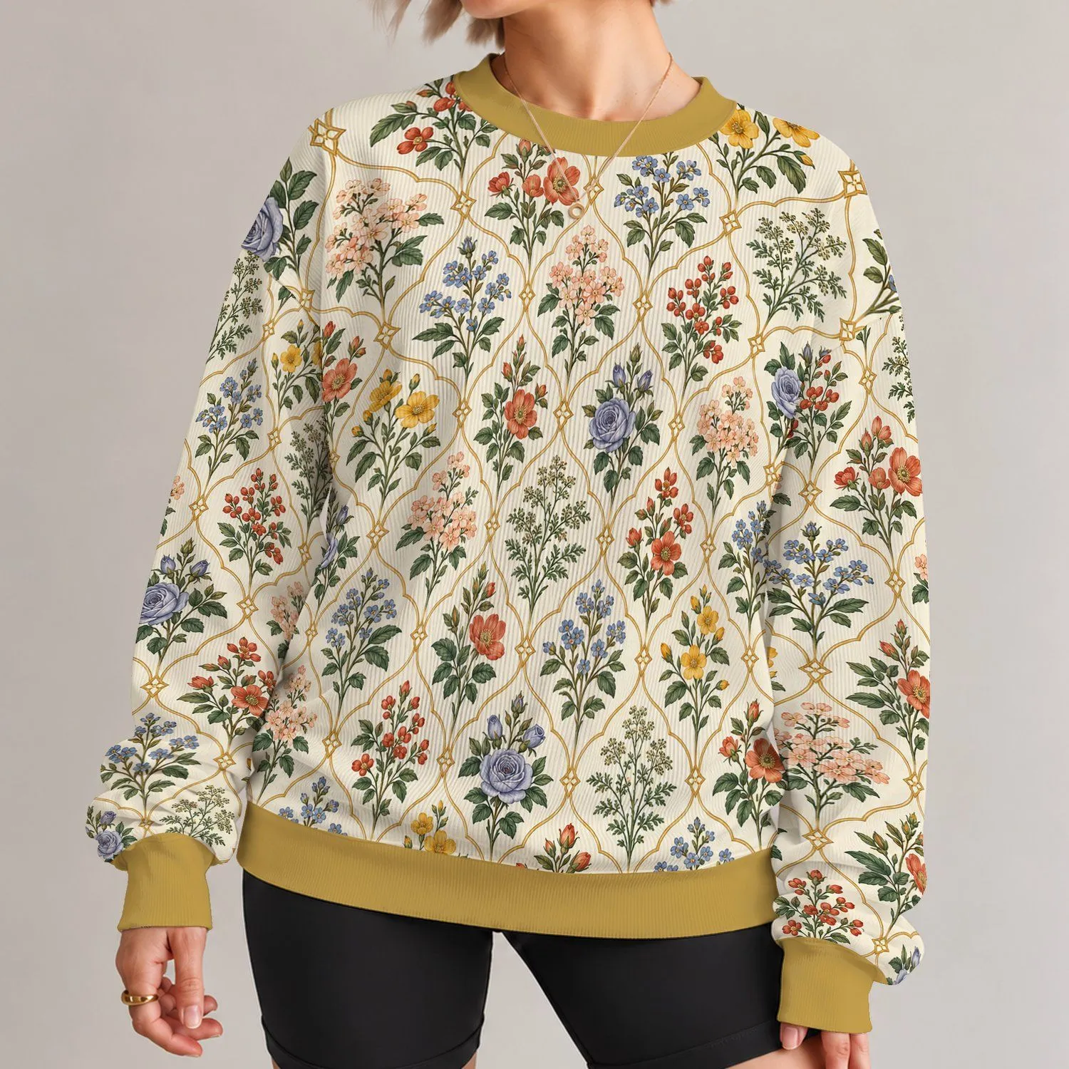 Botanical Arch Garden Florals for Spring Outings, Brunch, and Everyday Wear All-over Print Knitted Sweater - 1