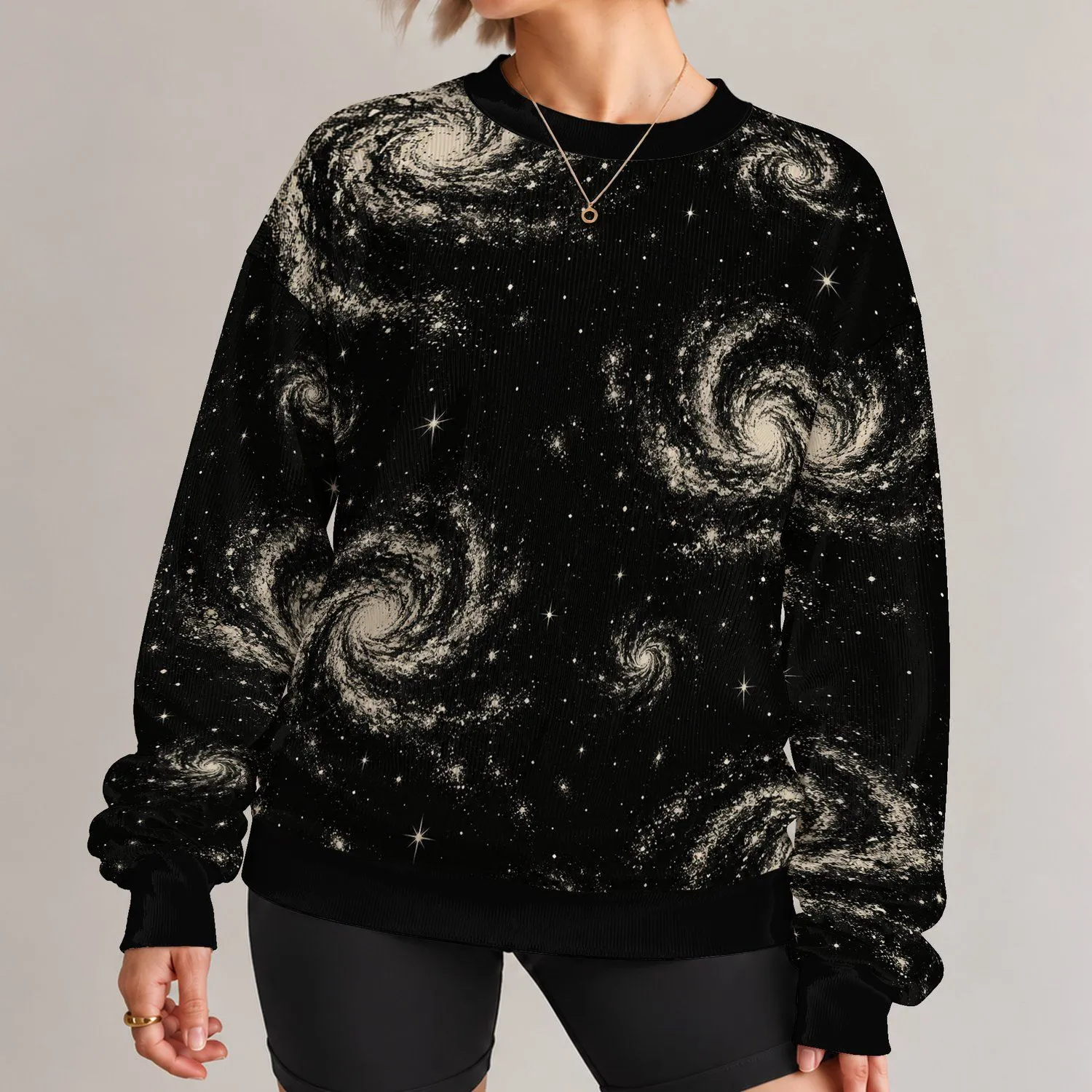 Monochrome Cosmic Nebula and Starfield for Everyday Stargazing, Men's Night Sky Style All-over Print Knitted Sweater - 1