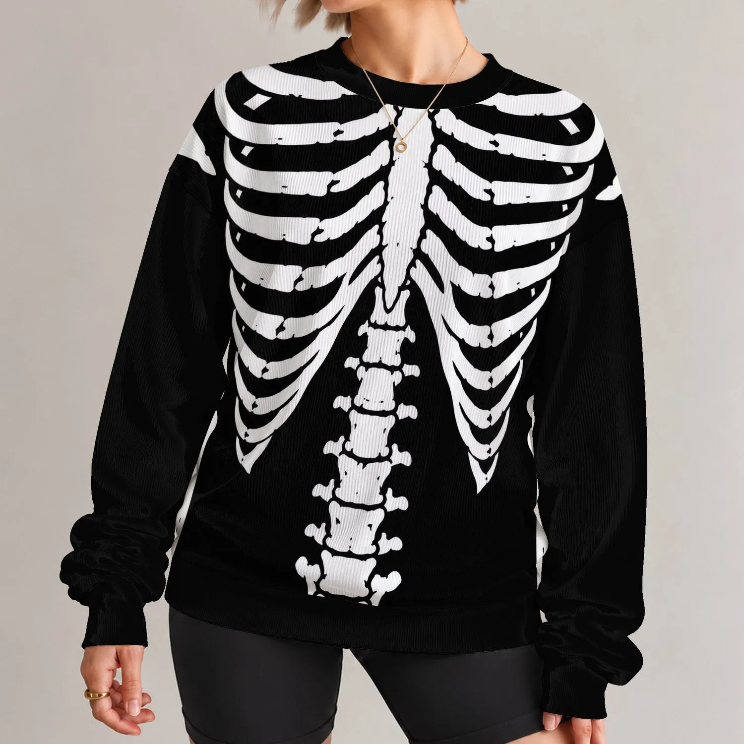 Monochrome Skeleton Bones for Halloween Parties and Alternative Streetwear Enthusiasts All-over Print Knitted Sweater - 1