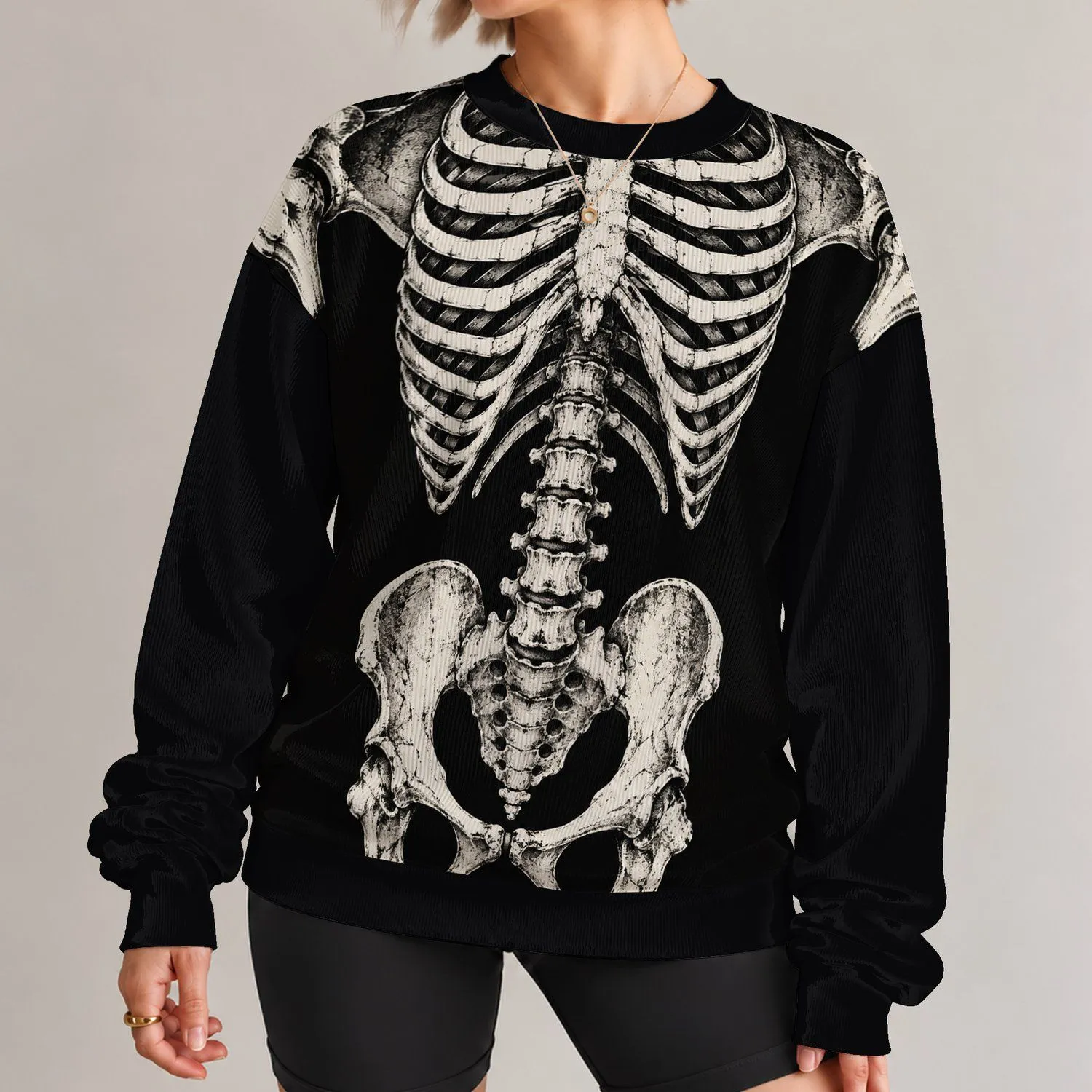 White Skeleton Bones for Halloween Parties and Dark Streetwear Style for Unisex Fans All-over Print Knitted Sweater - 1