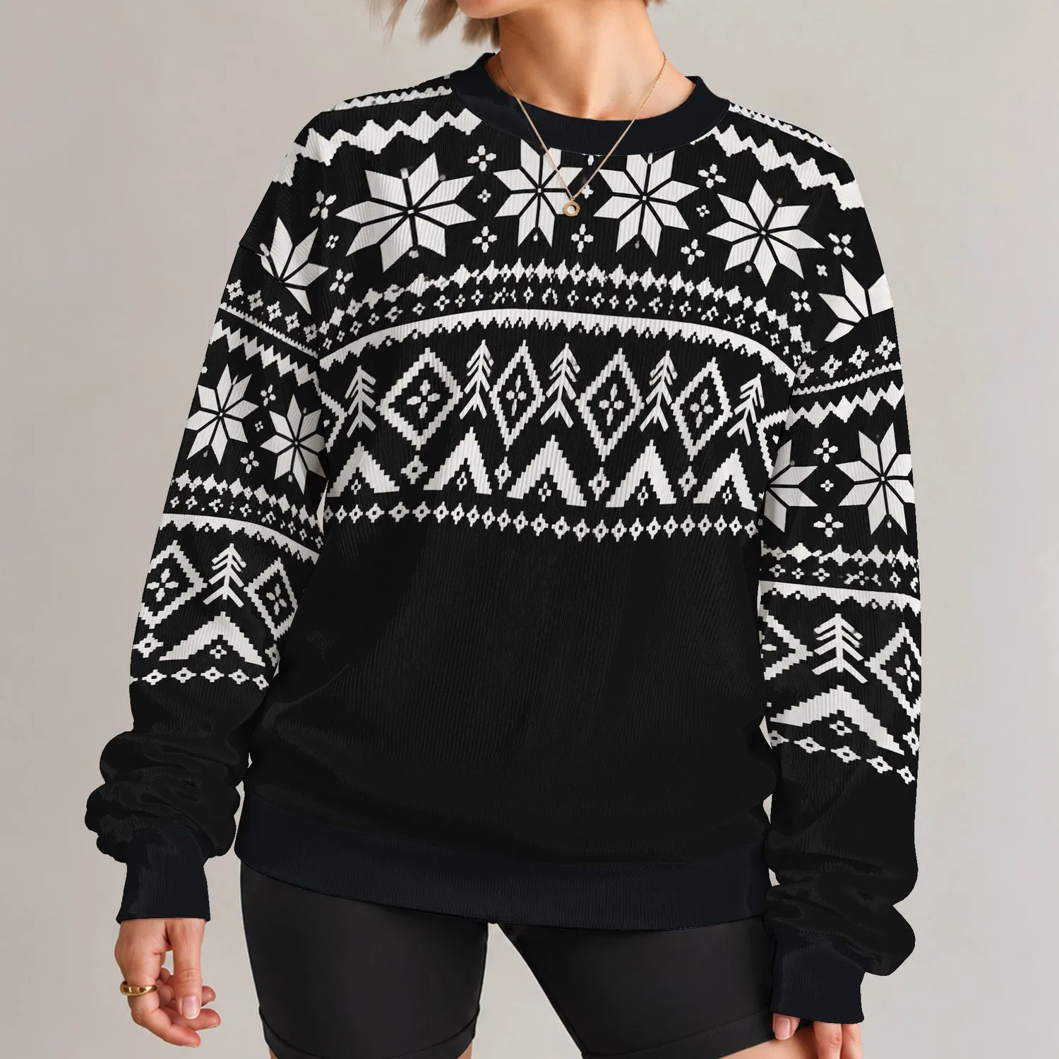 Black And White Nordic Snowflake Motifs For Cozy Winter Holiday Gatherings Outdoors All-over Print Knitted Sweater - 1