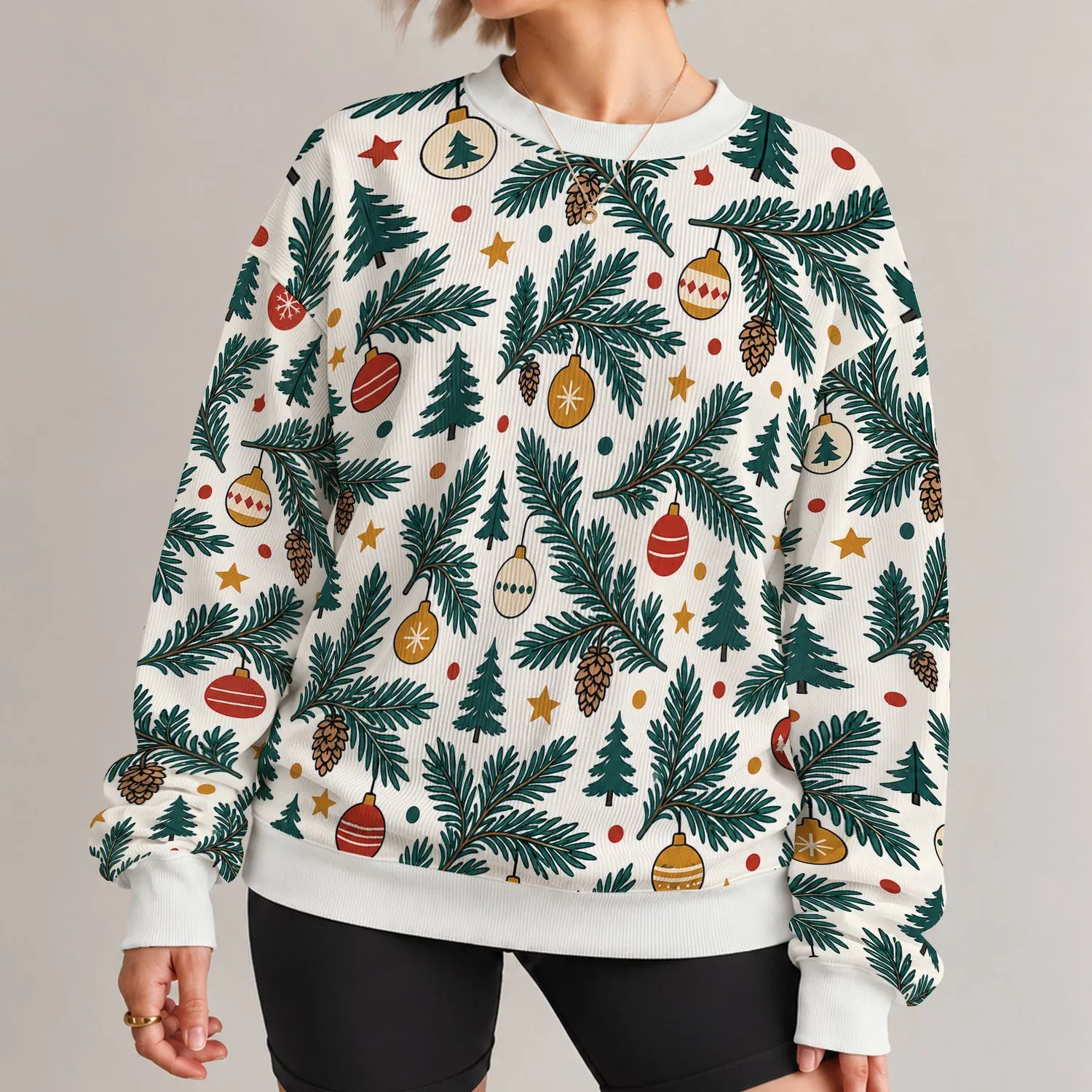 Pine Branches And Christmas Ornaments For Cozy Holiday Gatherings With Family And Friends All-over Print Knitted Sweater - 1