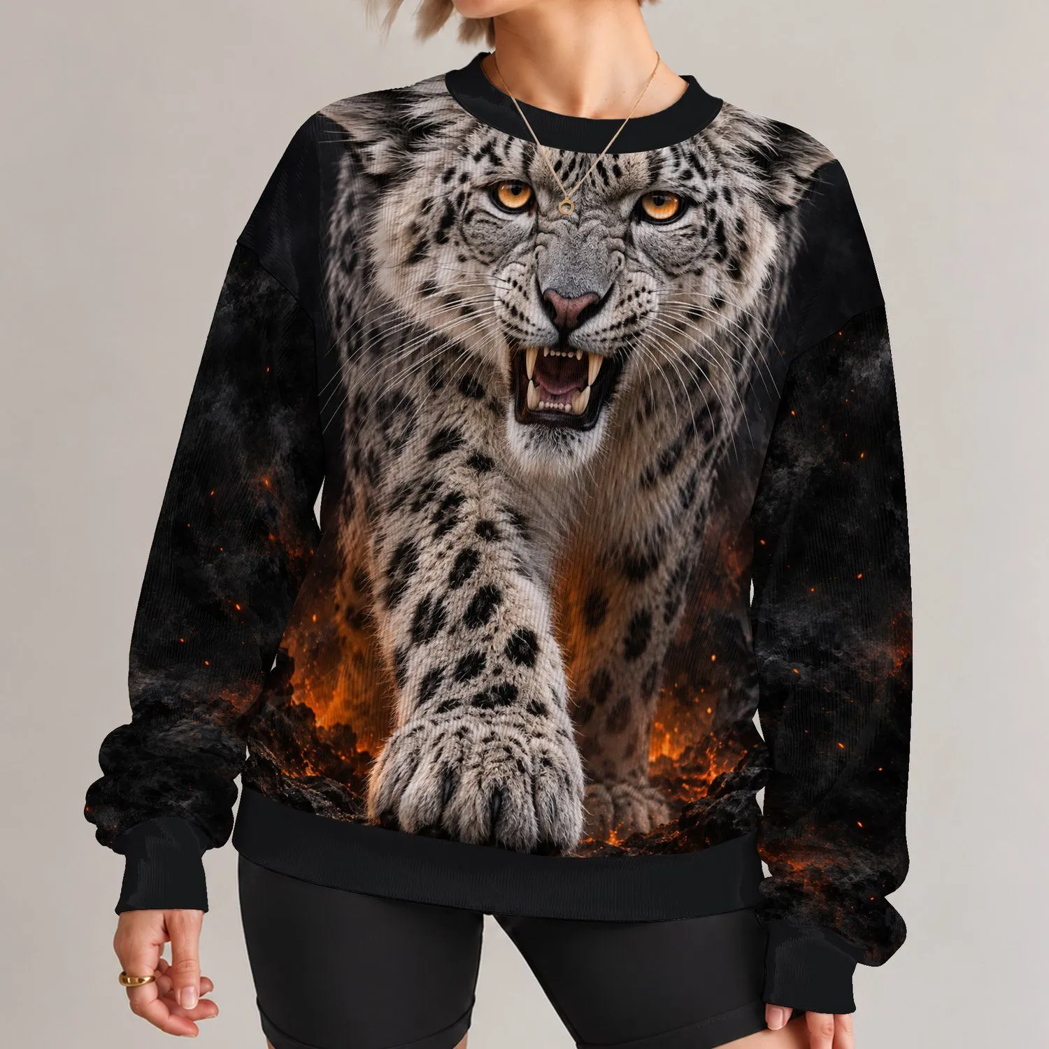 Snow Leopard Fangs for Bold Wildlife Adventures and Everyday Style All-over Print Knitted Sweater - 1