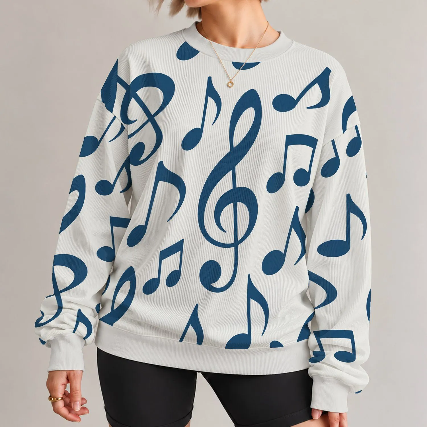 Bold Blue Music Notes for Creative Everyday Style and Music Lovers All-over Print Knitted Sweater - 1