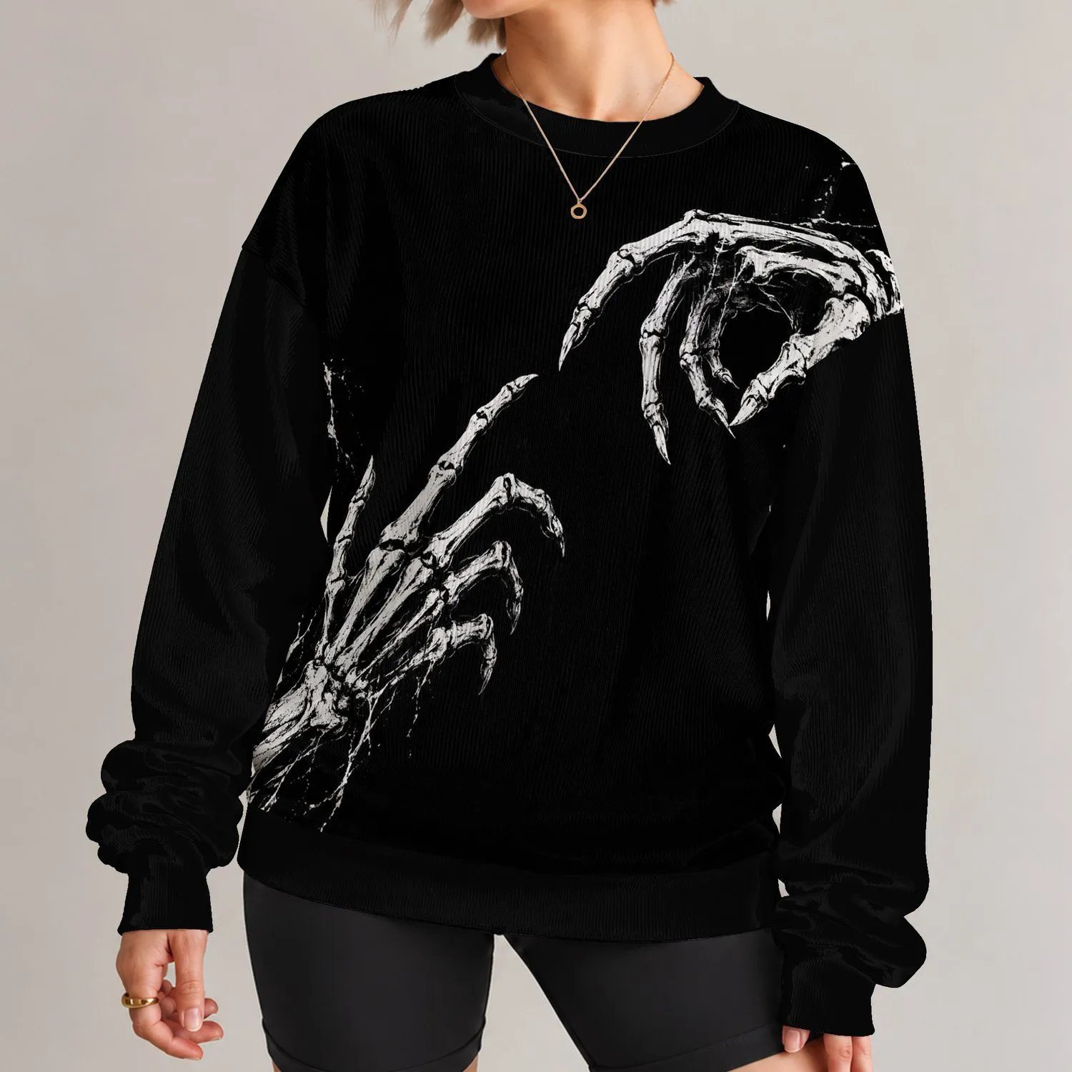Distressed Skeletal Hands for Halloween Streetwear and Dark Casual Style All-over Print Knitted Sweater - 1