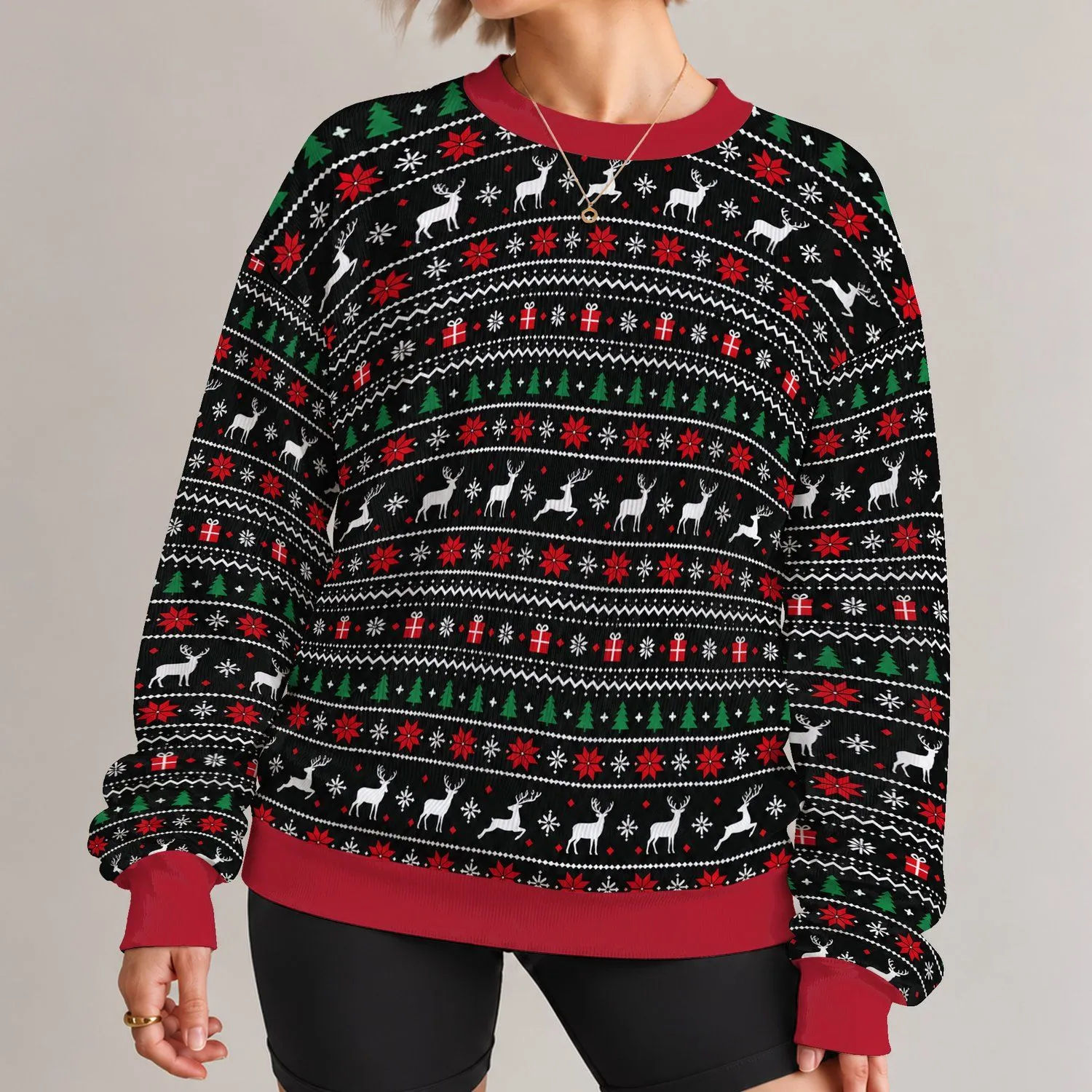 Holiday Reindeer And Evergreen Motifs For Cozy Winter Gatherings And Outdoor Escapes All-over Print Knitted Sweater - 1