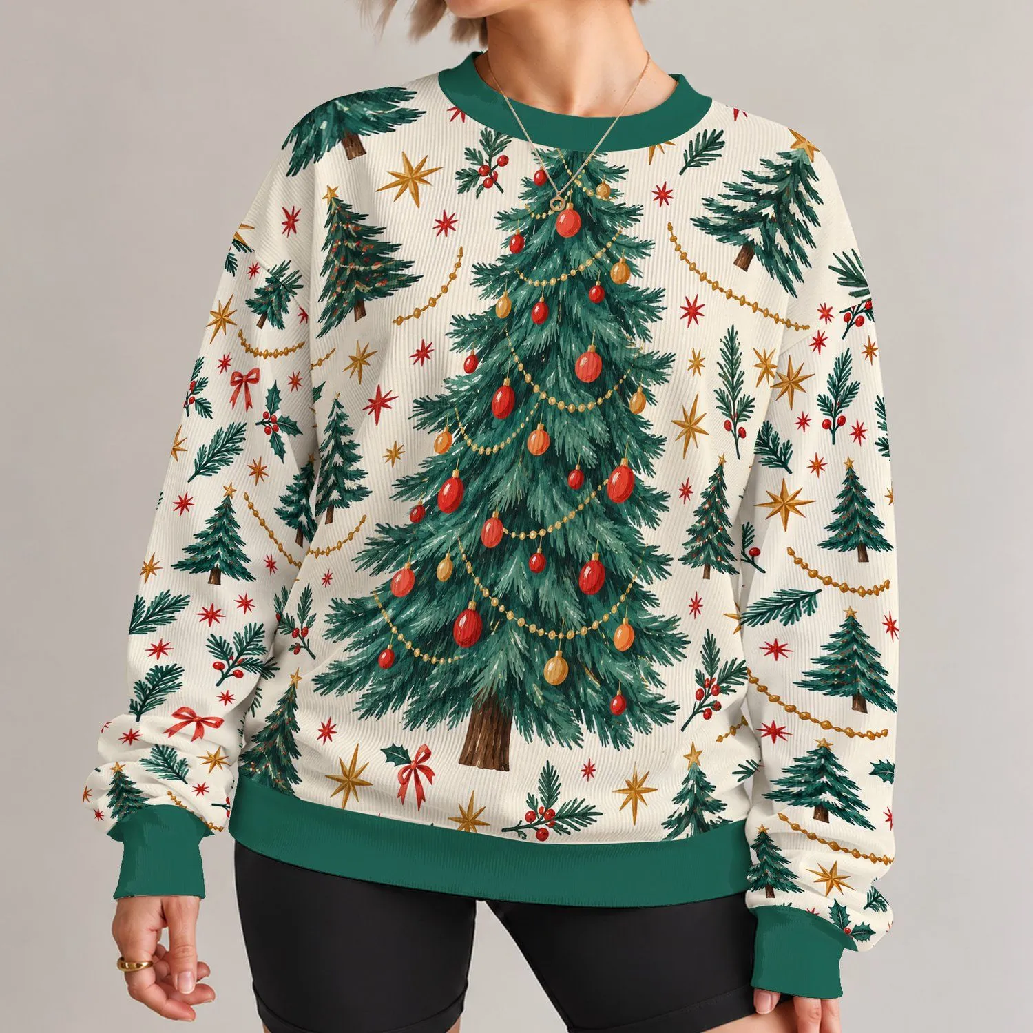 Hand-Drawn Christmas Tree and Star Motifs for Festive Holiday Gatherings and Cozy Days All-over Print Knitted Sweater - 1