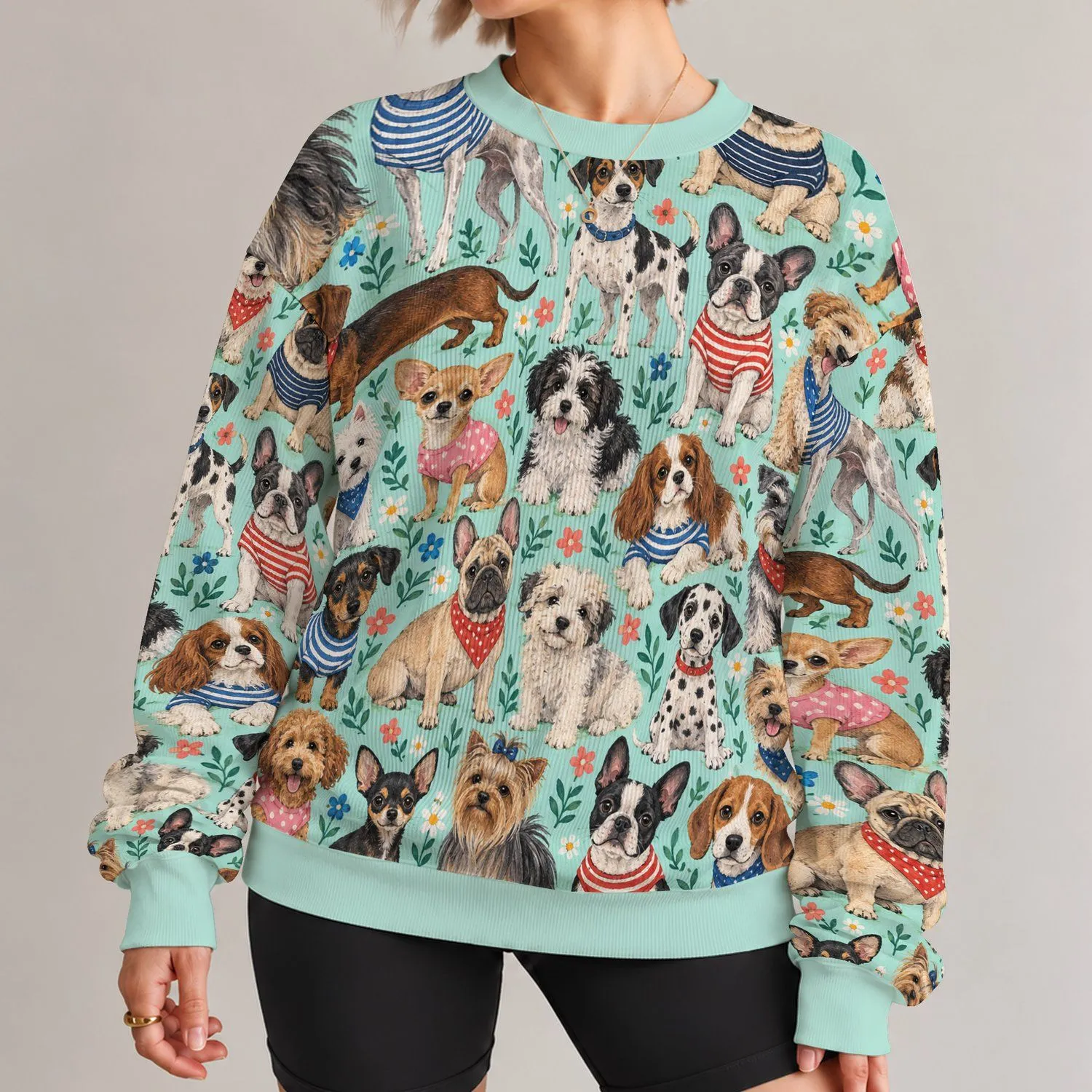 Whimsical Dog Portraits for Everyday Outings and Cozy Casual Style All-over Print Knitted Sweater - 1