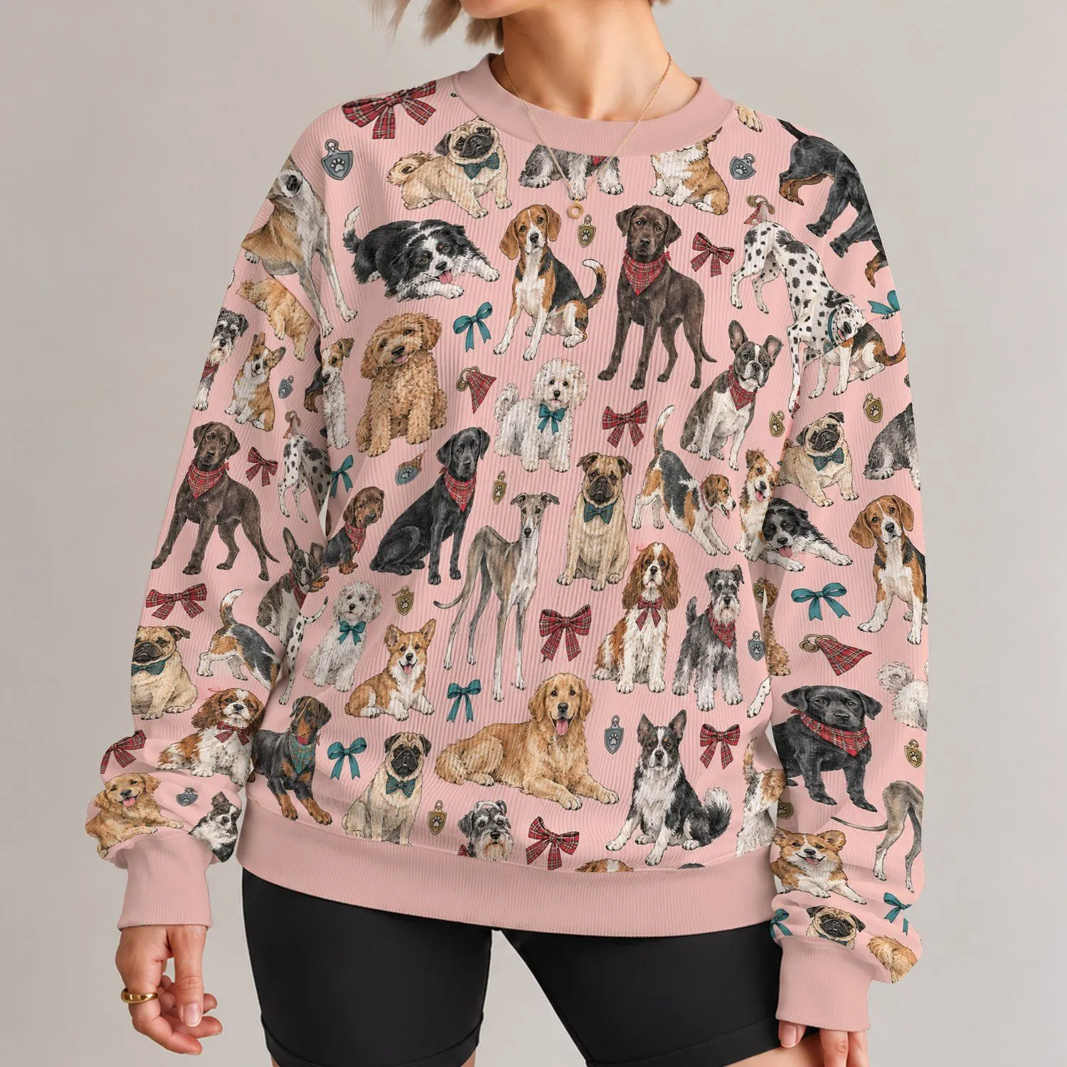 Playful Dog Family and Bow Tie Motifs for Cozy Weekend Pet Lover Outings and Lounging All-over Print Knitted Sweater - 1