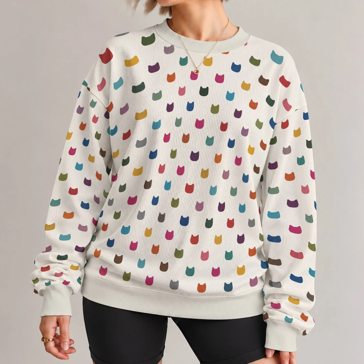 Colorful Cat Faces for Playful Everyday Outfits and Casual Weekend Style All-over Print Knitted Sweater - 1