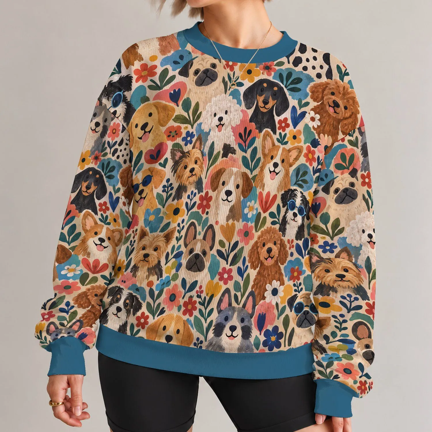 Colorful Folk Art Dogs for Playful Everyday Style and Dog Lover Gifts All-over Print Knitted Sweater - 1