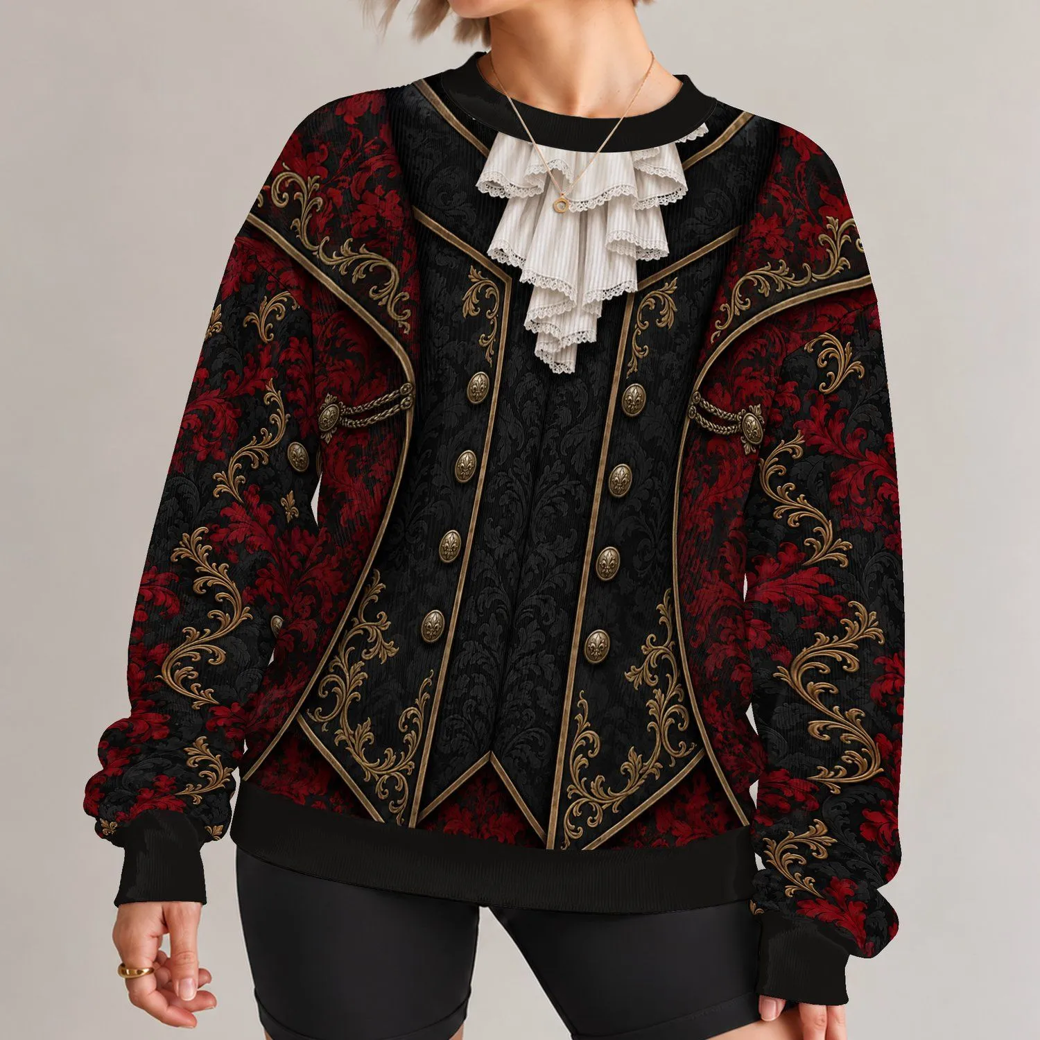 Gothic Vampire Costume With Ruby Cravat for Halloween Parties and Masquerades All-over Print Knitted Sweater - 1