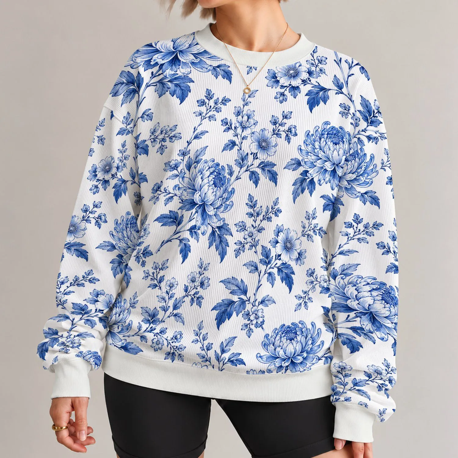Blue Porcelain Blooms for Springtime Garden Gatherings and Elegant Everyday Wear All-over Print Knitted Sweater - 1