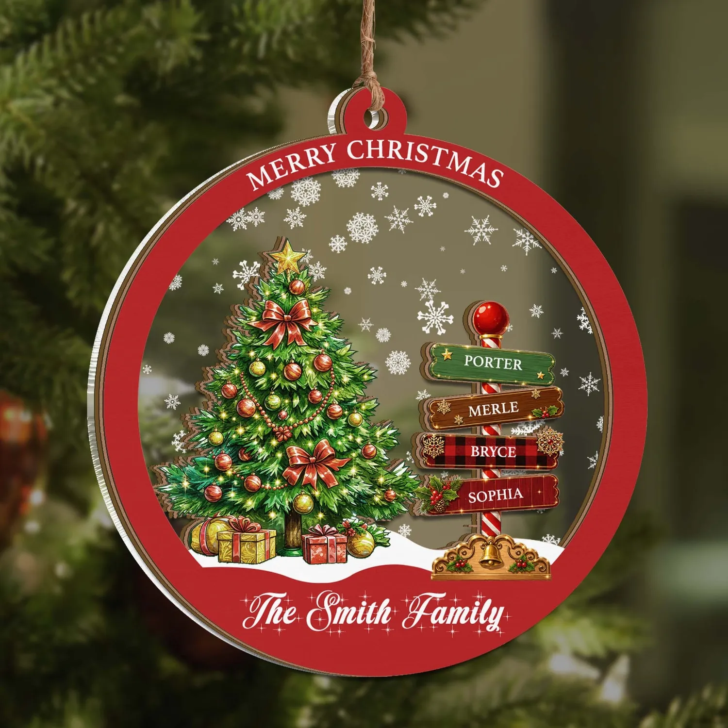Personalized Family Name Sign Ornament – Custom North Pole Signpost Wood Acrylic Christmas Keepsake - 1