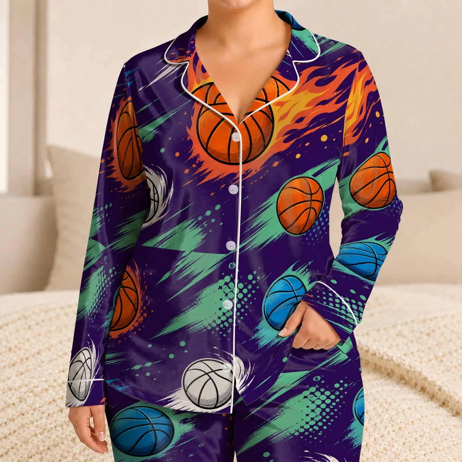 Bold Basketball Bedtime Style For Game Day, Cozy Nights, And Weekend Lounging For Boys Satin Pajamas Set - 1
