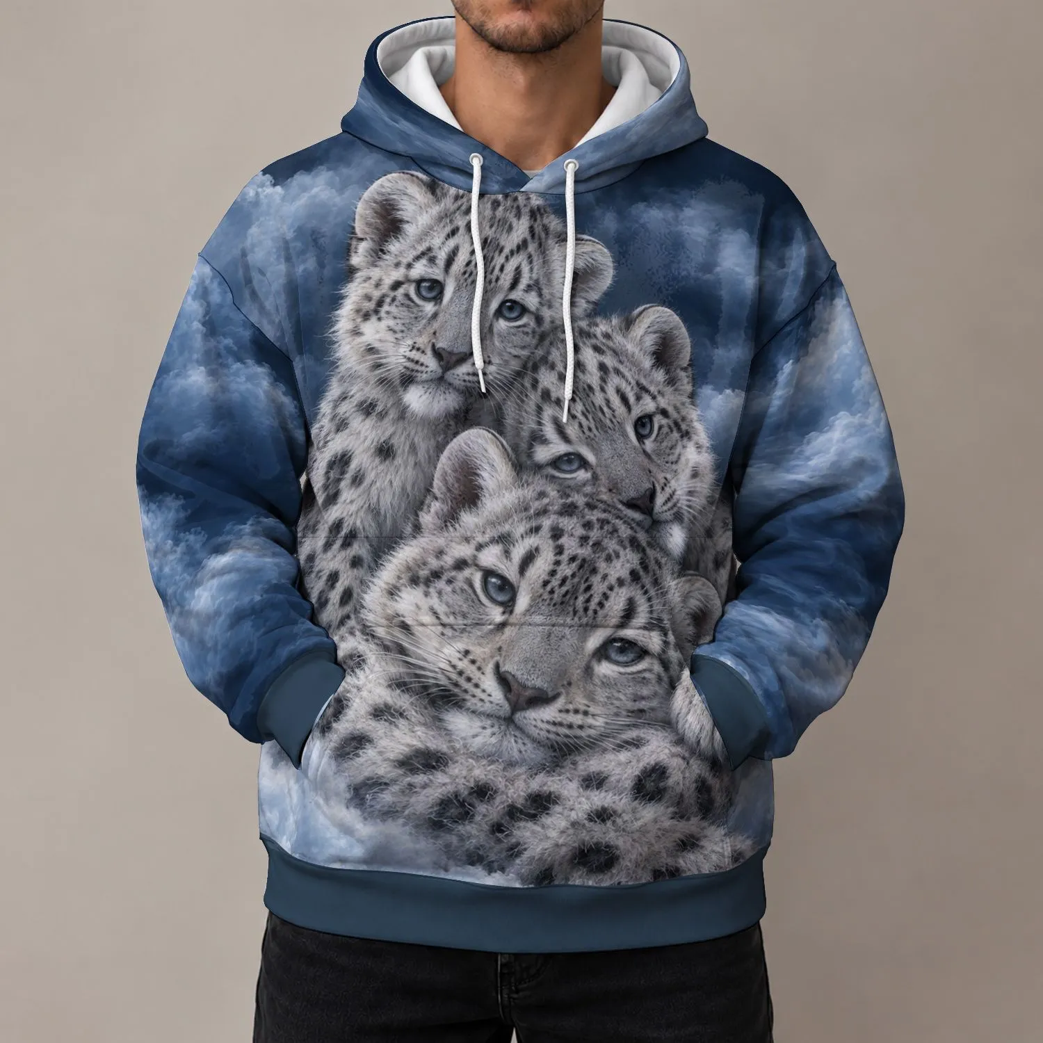 Three Snow Leopard Cubs Cuddling for Cozy Nature Lovers and Relaxed Weekend Adventures All-over Print Hoodie (Lightweight) - 1